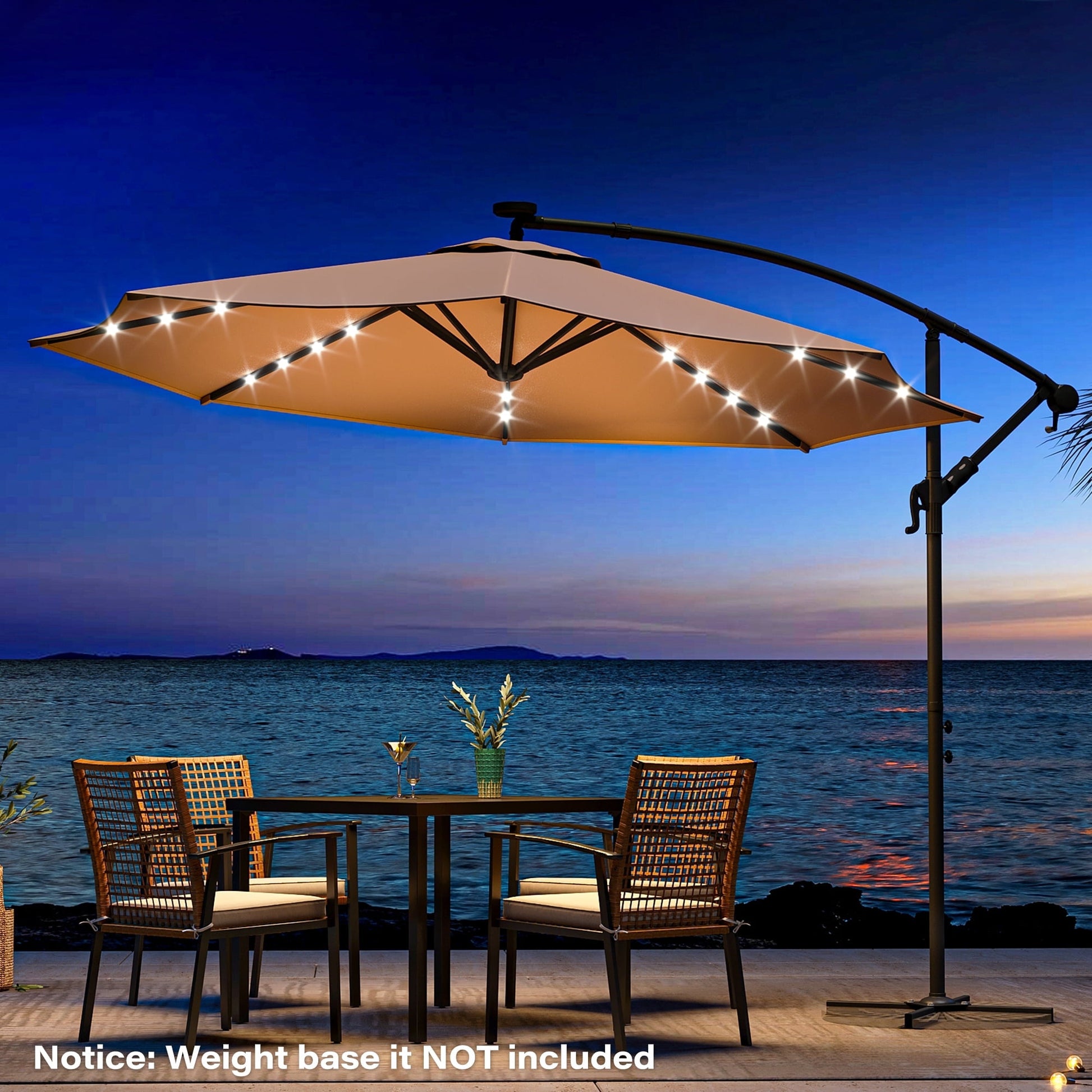 LAUSAINT HOME 10 ft Cantilever Patio Umbrella, Round Outdoor Beige Umbrella with LED Lights
