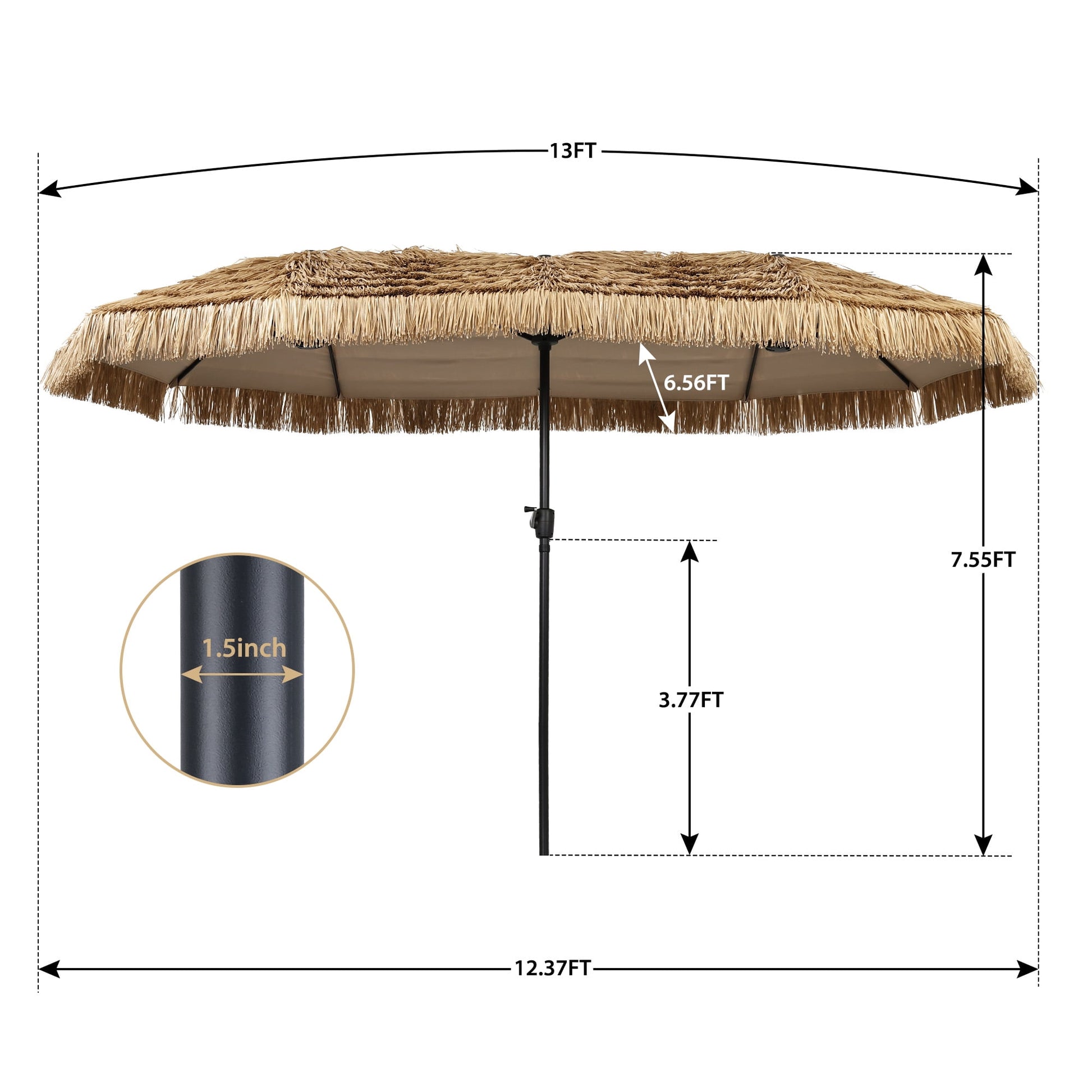 Autlaycil 13 ft Tiki Umbrella, Thatched, Hawaiian, Pool, Patio, Beach