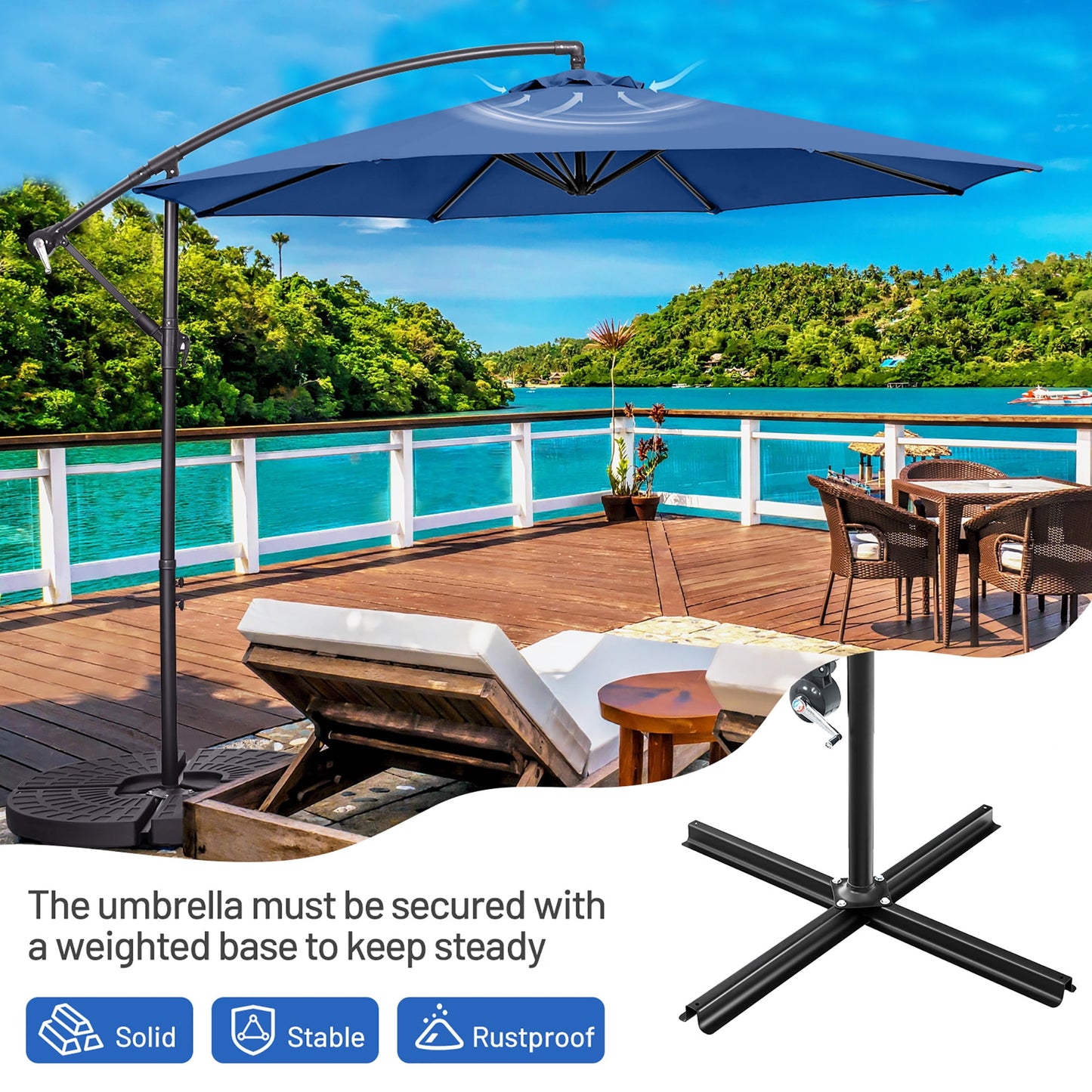 Costway 96" Navy Blue Octagon Offset Patio Umbrella, Fade Resistant