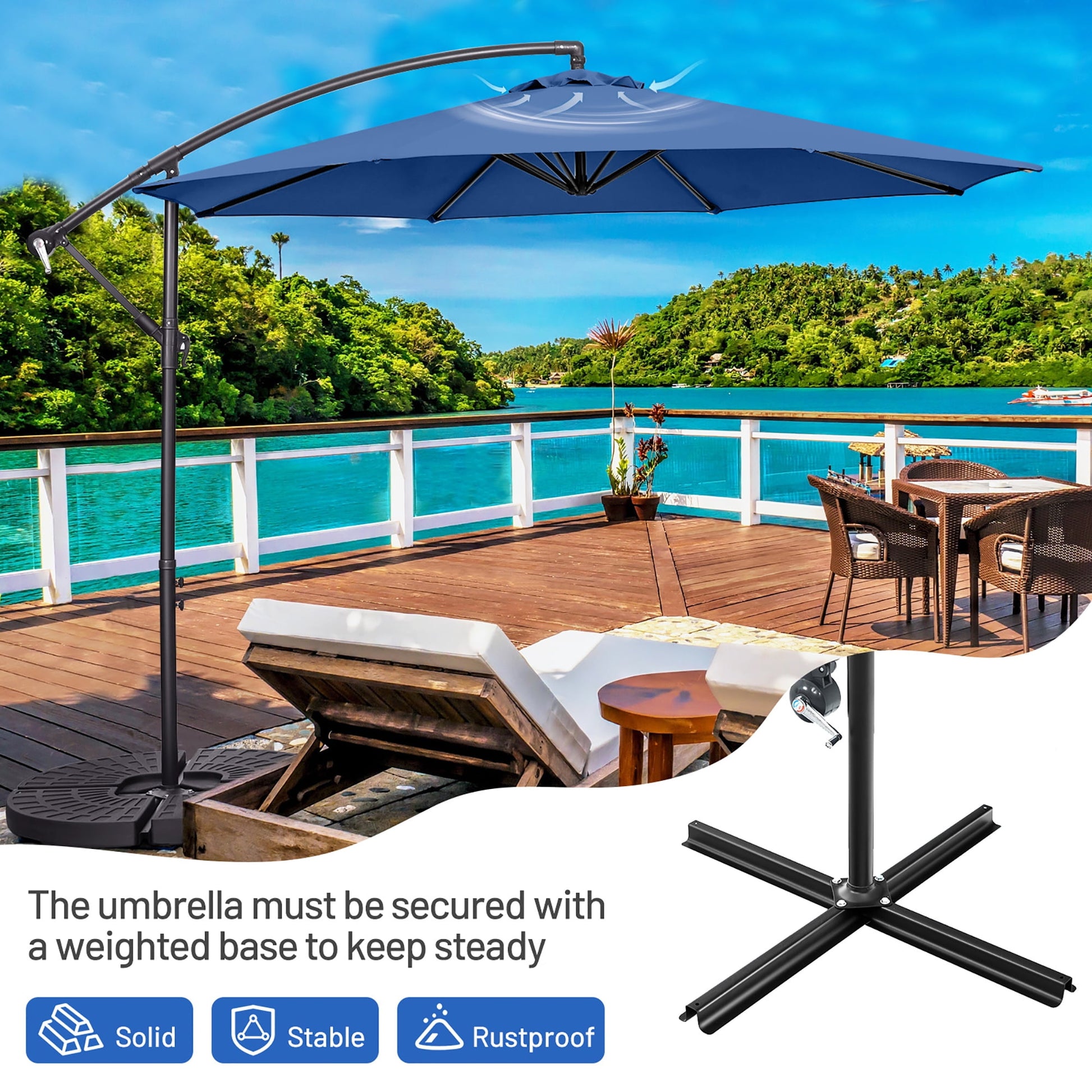 Costway 96" Navy Blue Octagon Offset Patio Umbrella, Fade Resistant