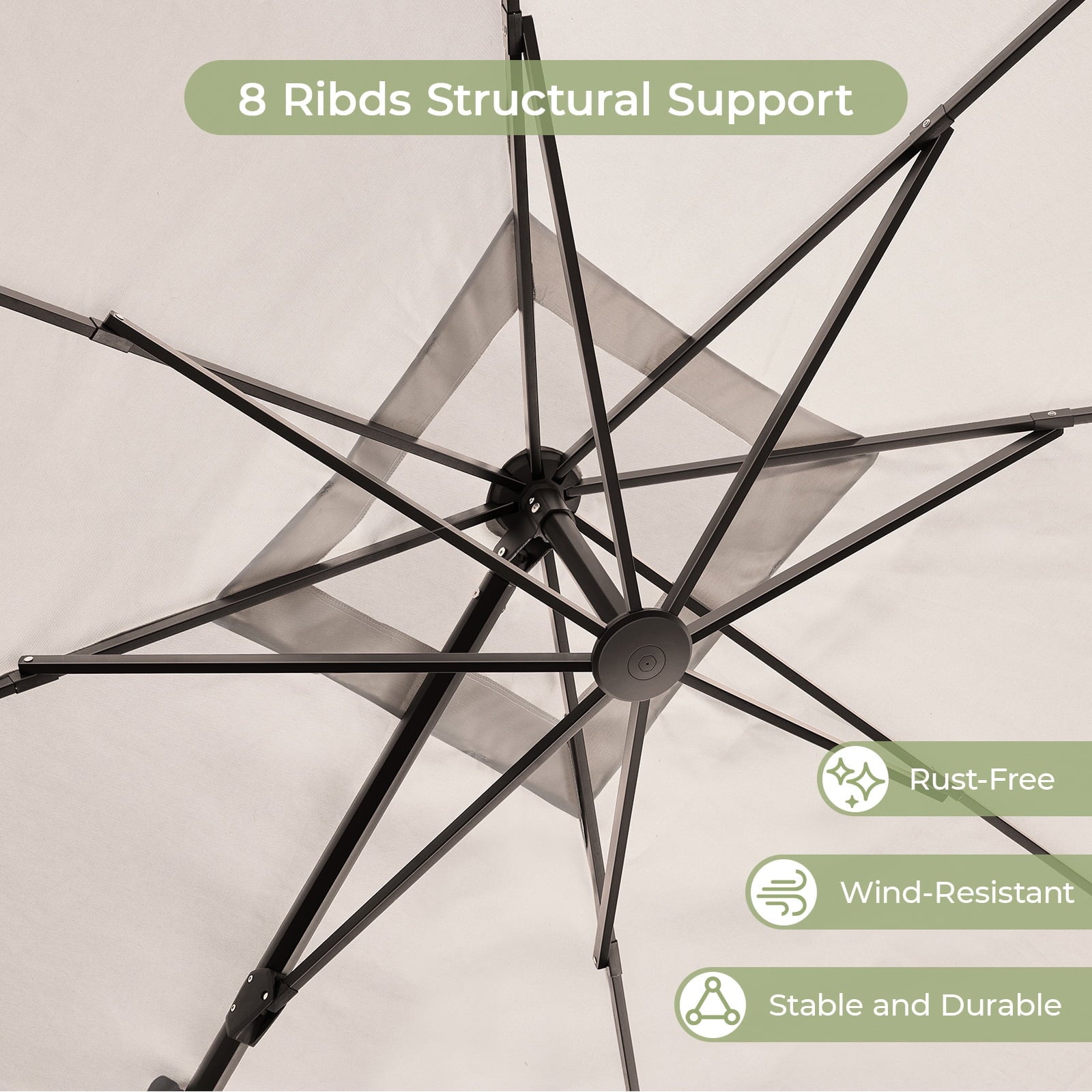 Vitarpatio 10x10ft Outdoor Patio Umbrella, Large Square Cantilever Umbrella Aluminum Offset Umbrella with Swivel Handle Tilt, 360 Degree Rotation and Crank, Champagne