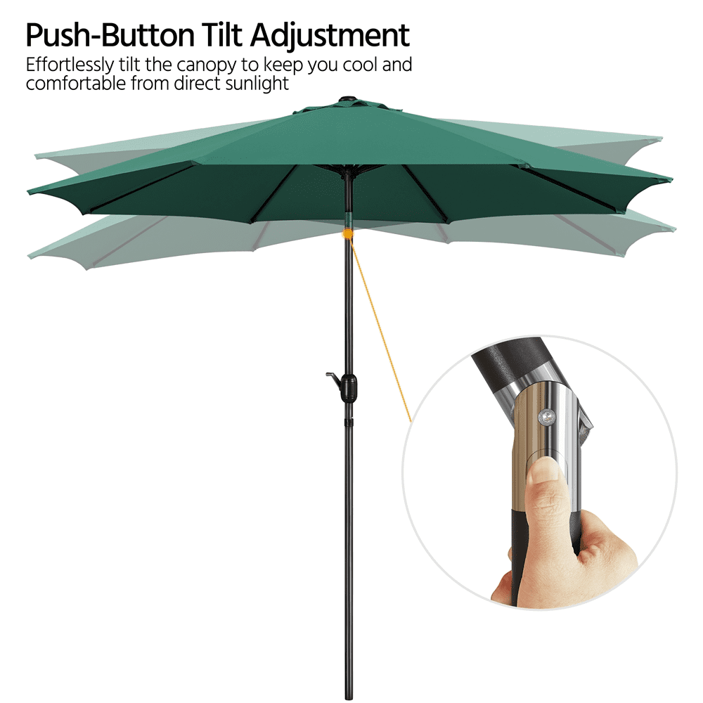 Renwick 10Ft Patio Market Umbrella with Push Button Tilt and Crank, Dark Green