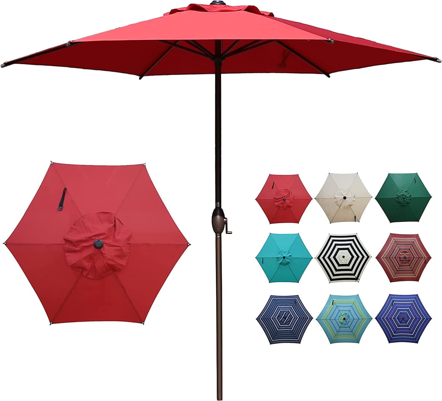 Abba Patio 7.5ft Oslo Outdoor Umbrella w/ Push Button Tilt & Crank, 6 Ribs, Dark Red