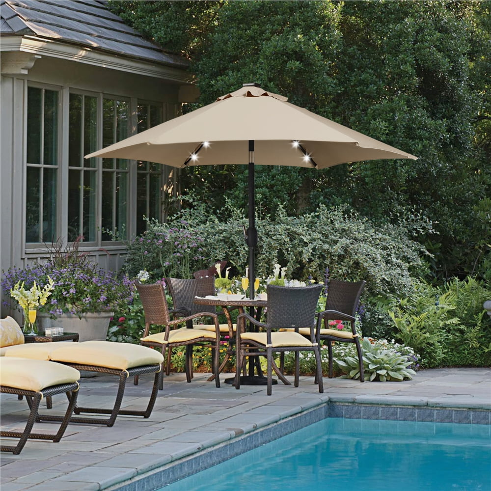 Alden Design 7.5ft Standard Patio Umbrella with LED Lights, Tan