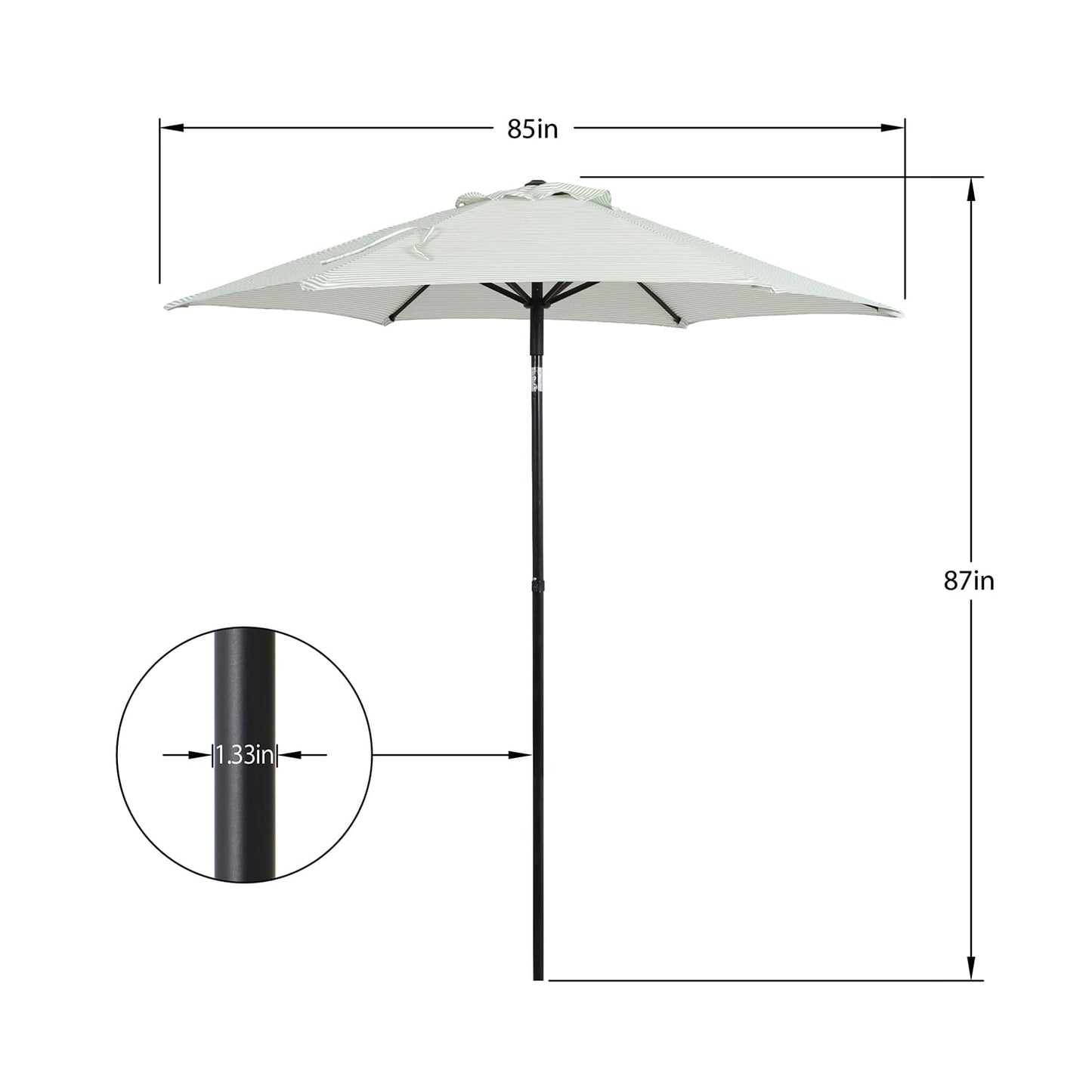 Better Homes & Gardens 7.5' Green Ticking Stripe Push-Up and Tilt Patio Umbrella