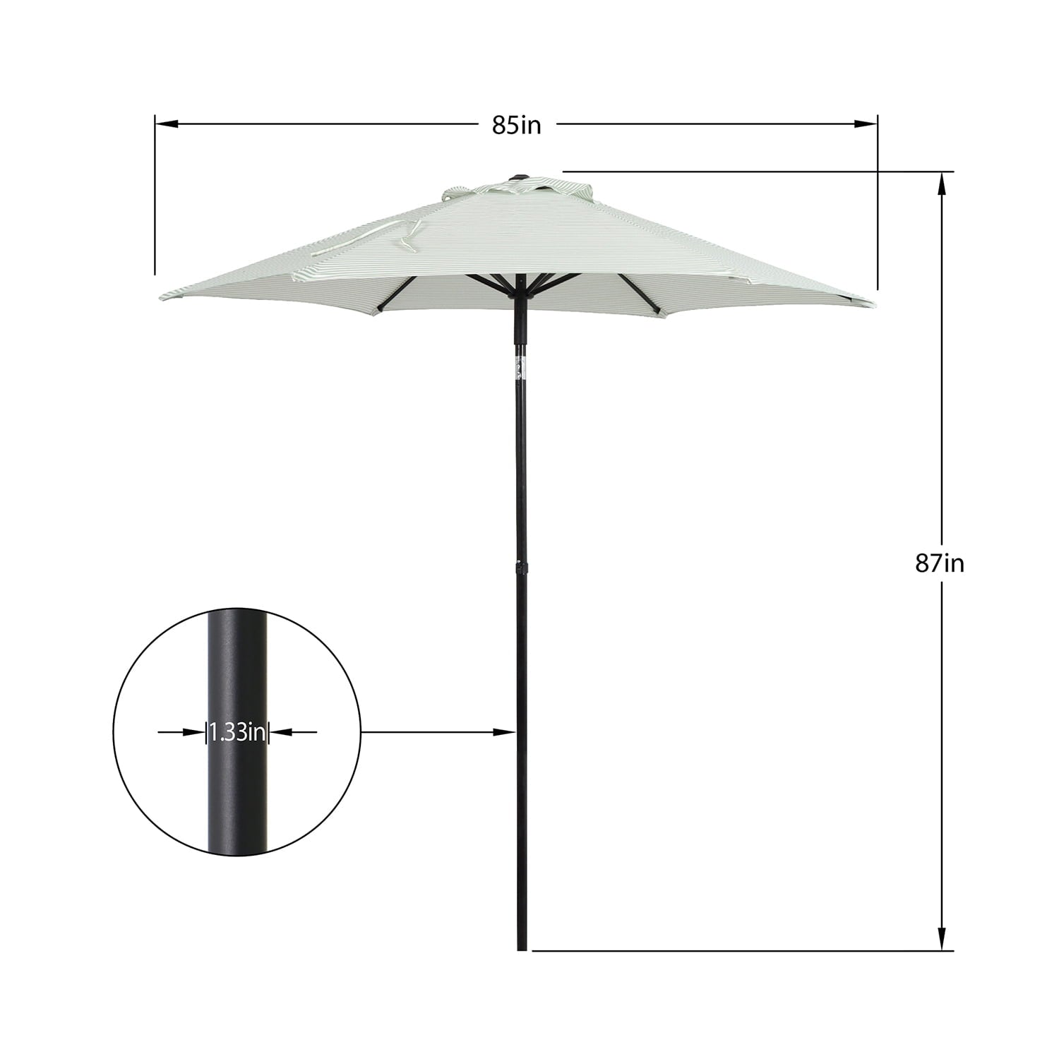 Better Homes & Gardens 7.5' Green Ticking Stripe Push-Up and Tilt Patio Umbrella