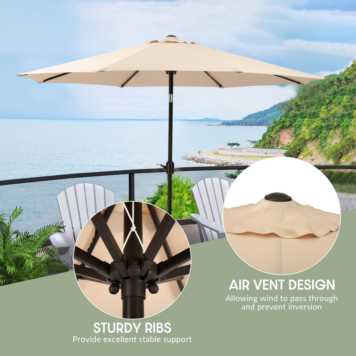 WestinTrends Paolo 9 Ft Outdoor Umbrella, Patio Shade Market Table Umbrella with Push Button Tilt and Easy Open Crank, Beige