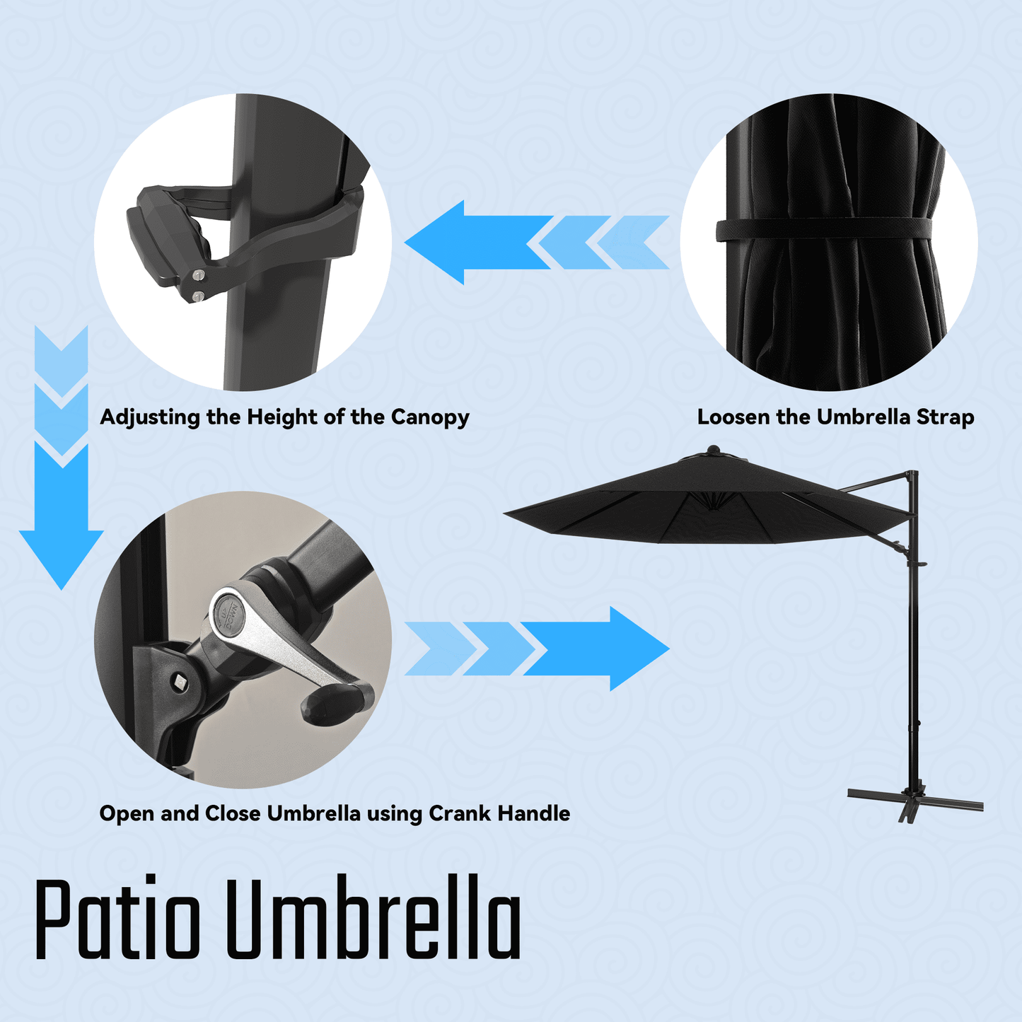 Patiowell 10FT Outdoor Patio Umbrella, 360° Rotation, Crank Open & Tilt, Black