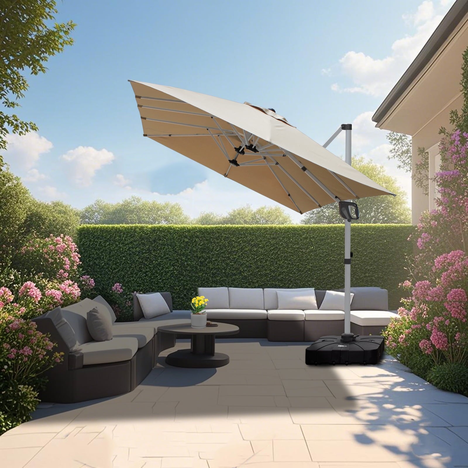 RANSENERS Double Sided Cantilever Patio Umbrella 13 * 8 ft Rectangle Outdoor Offset Umbrella with 360° Rotation and UPF 50+ for Garden Pool Coffeshop - Beige