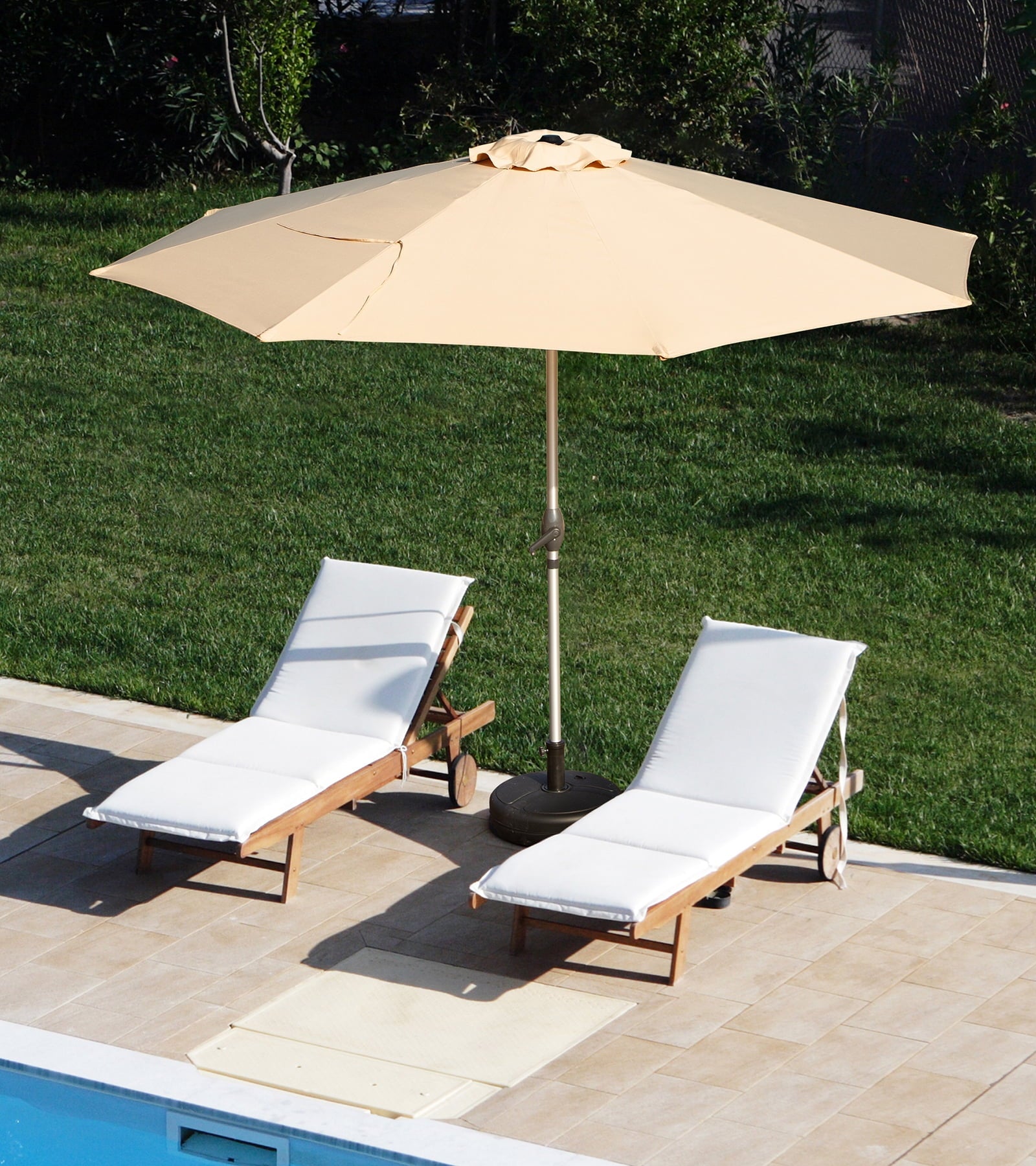 Domi 10FT Patio Umbrella, Outdoor Table Umbrella with Push Button Tilt and Crank, UV Protection Waterproof Market Sun Umbrella with 8 Sturdy Ribs for Garden, Deck, Backyard, Pool，（Beige）