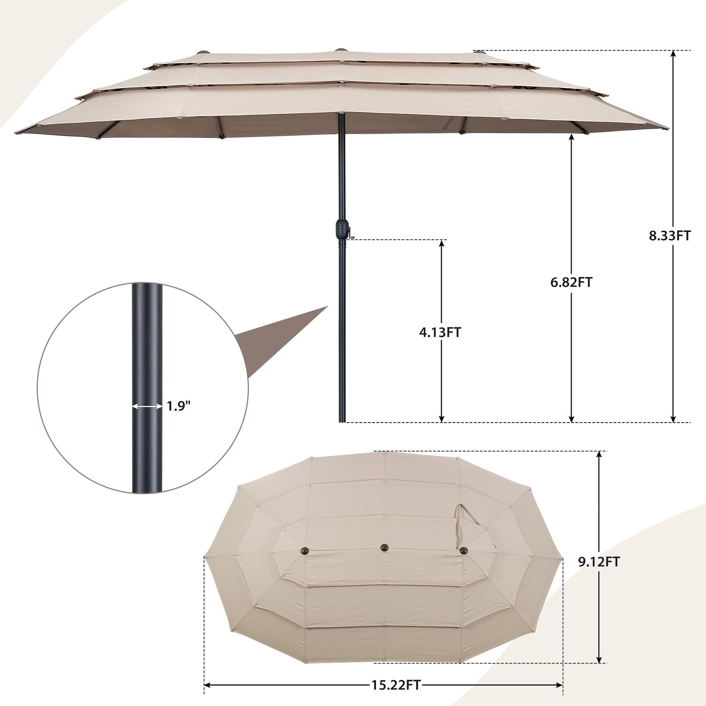 Autlaycil 15ft 3-Tiers Patio Umbrella with Airflow Smooth and Stable, Lock Bolt and Crank Rectangular umbrella for Deck Lawn Garden Yard, Beige
