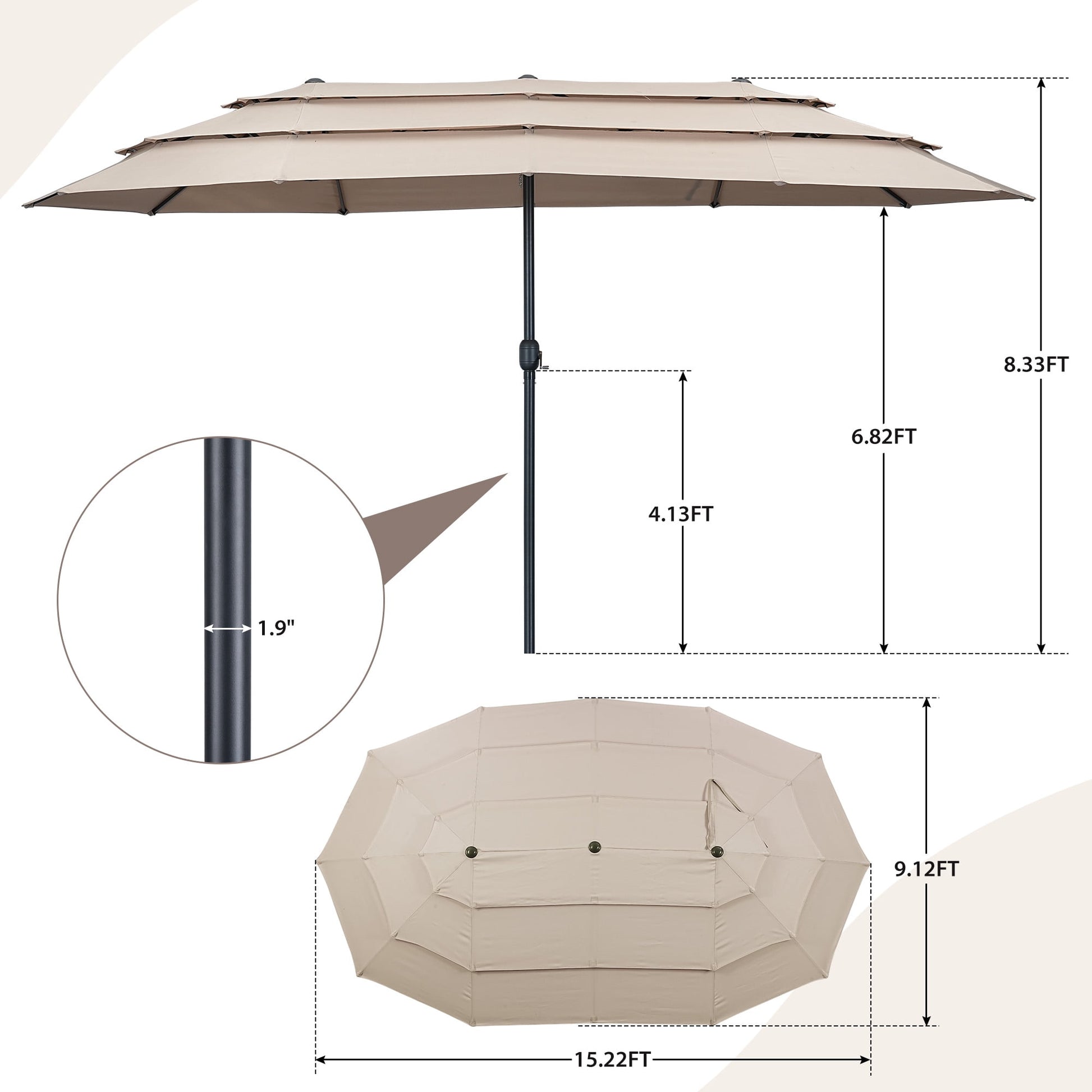 Autlaycil 15ft 3-Tiers Patio Umbrella with Airflow Smooth and Stable, Lock Bolt and Crank Rectangular umbrella for Deck Lawn Garden Yard, Beige