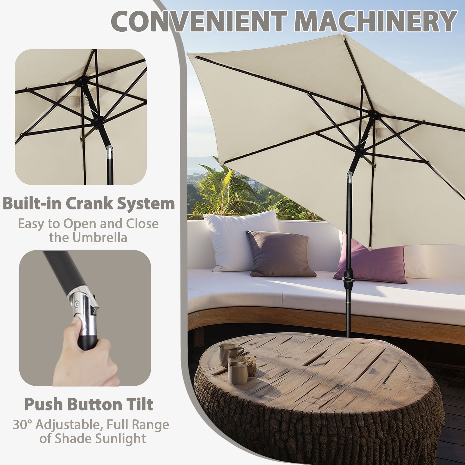 Autlaycil 9Ft Outdoor Umbrella with Tilt, Crank and Sturdy Ribs for Lawn, Garden, Backyard and Pool, White