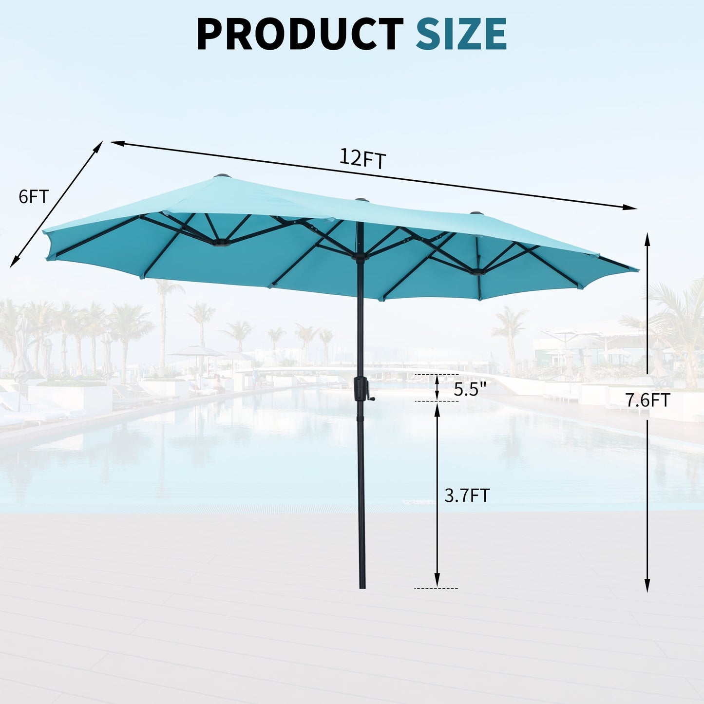 Ainfox 13ft Large Patio Umbrella, Outdoor Double-Sided Rectangle Market Heavy Duty Umbrellas without Base, Blue