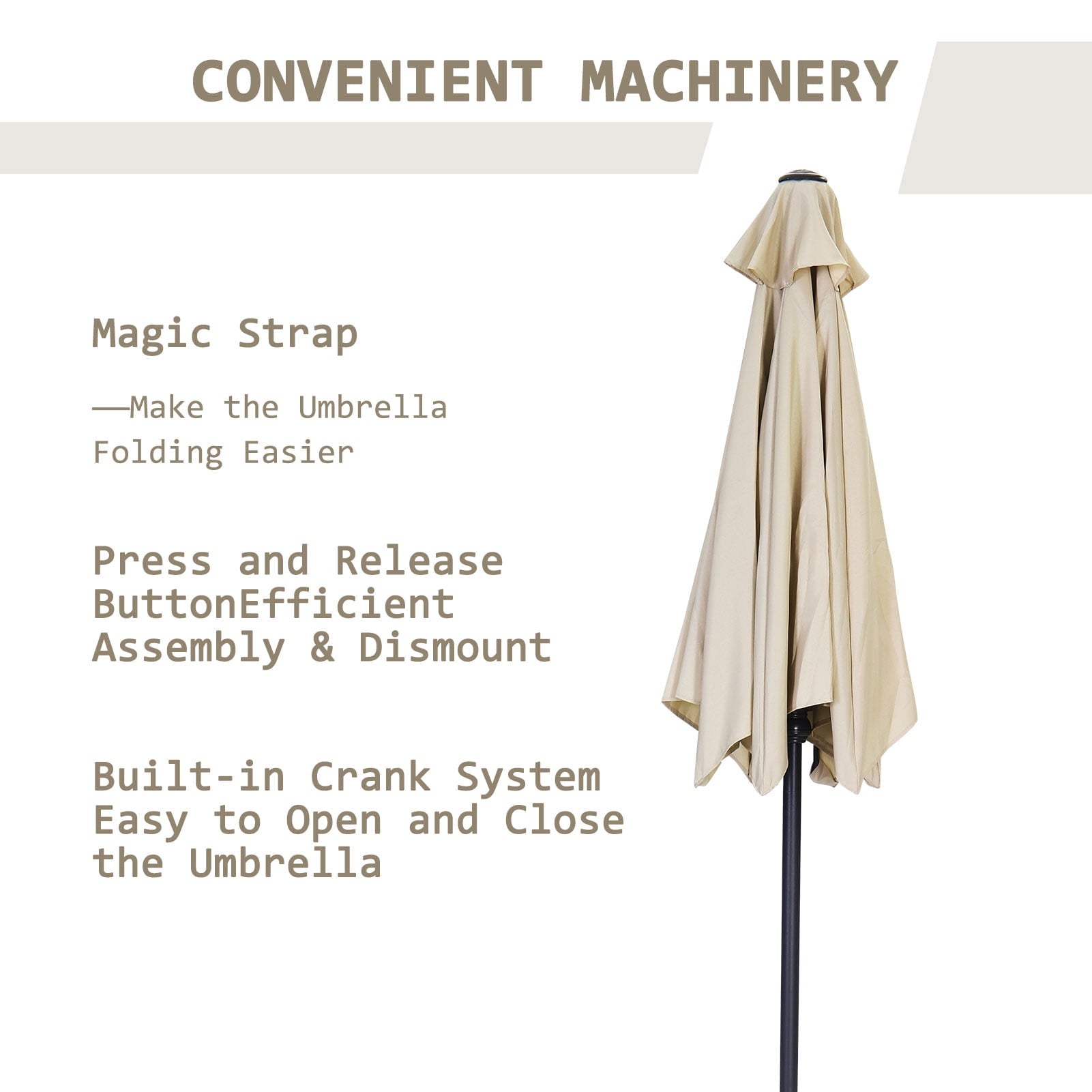 Autlaycil 7.5FT Patio Umbrellas with Push Button Tilt and Crank, Khaki