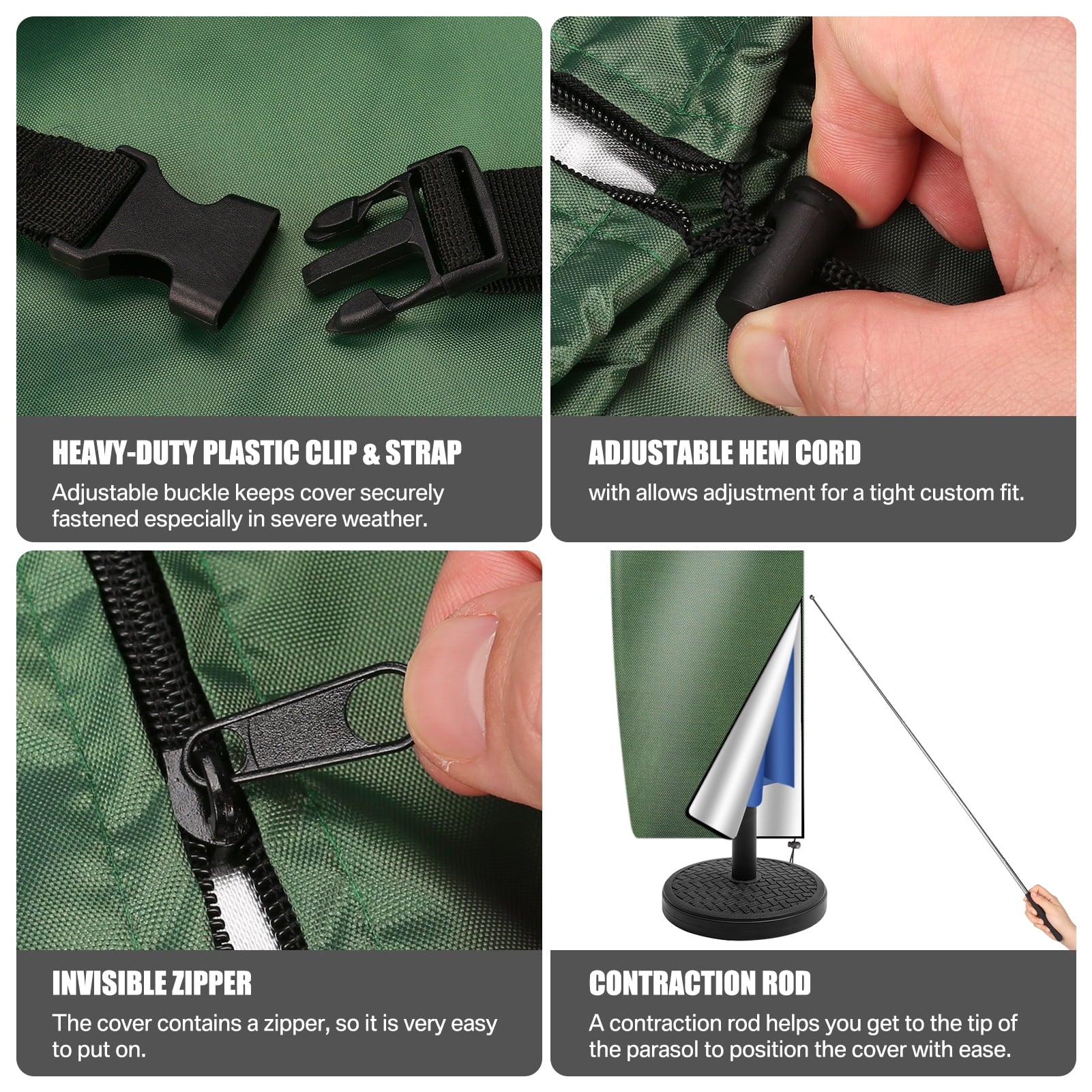 Patio Umbrella Cover for 8ft to 11ft Garden Outdoor Umbrella with Zipper and Rod,Waterproof and Durable,Green