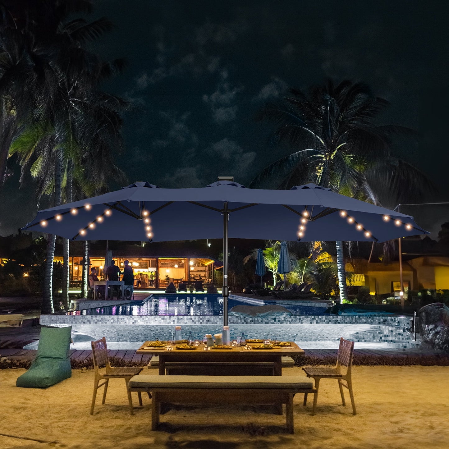 13ft Patio Umbrella with Light and Base Included, Double Sided Outdoor Large Rectangular Patio Umbrella with Crank Handle, for Lawn Garden,Home,Outdoor Activities