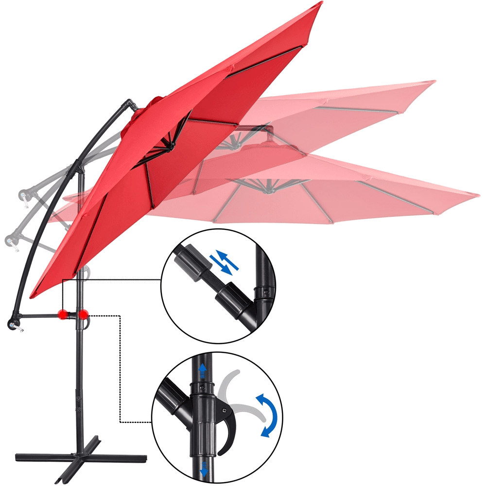 Renwick 10 Ft Patio Offset Umbrella with Crank and Base Stand, Red
