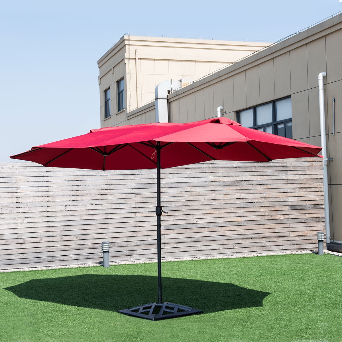 Costway 15' Market Outdoor Umbrella Double-Sided Twin Patio Umbrella with Crank Wine