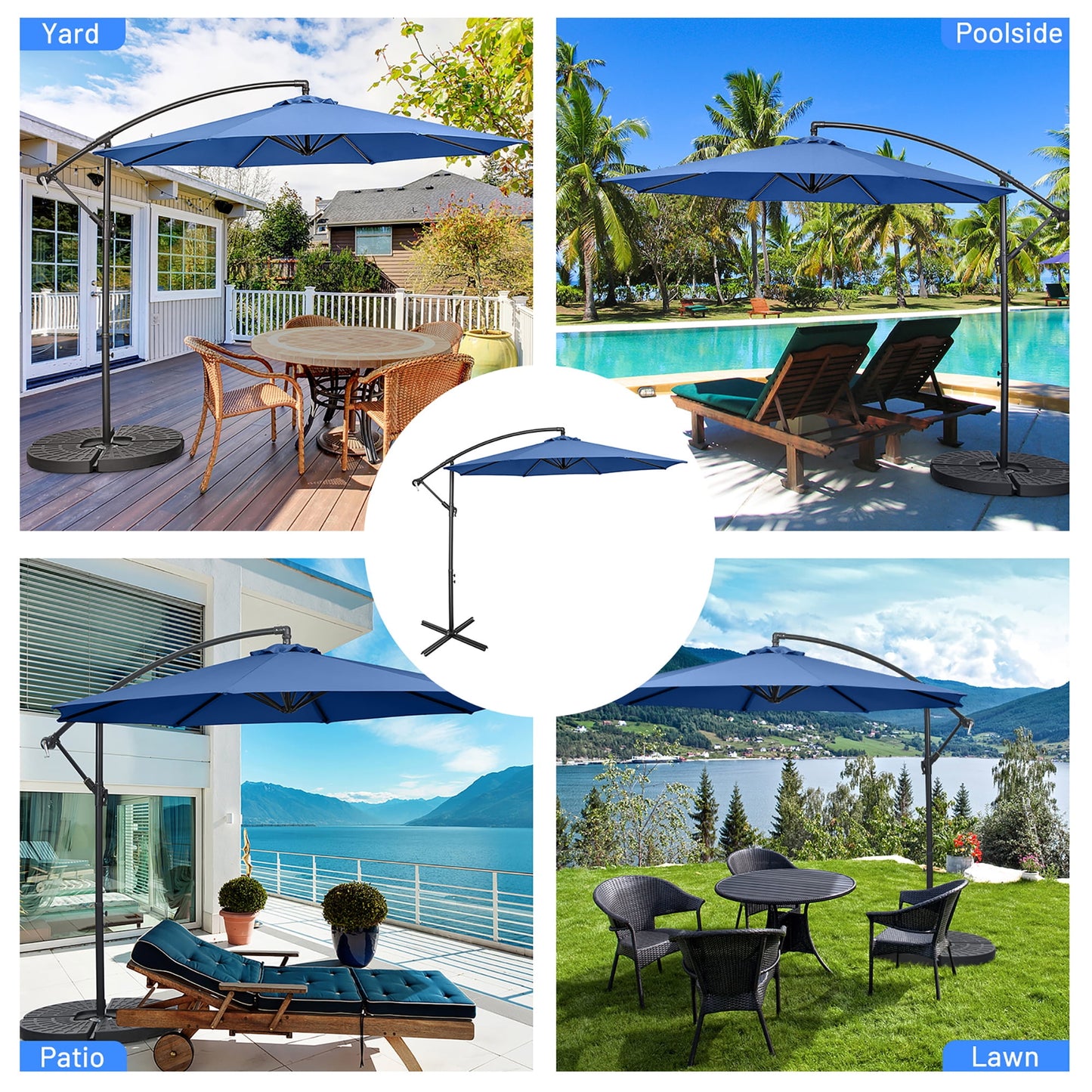 Costway 96" Navy Blue Octagon Offset Patio Umbrella, Fade Resistant