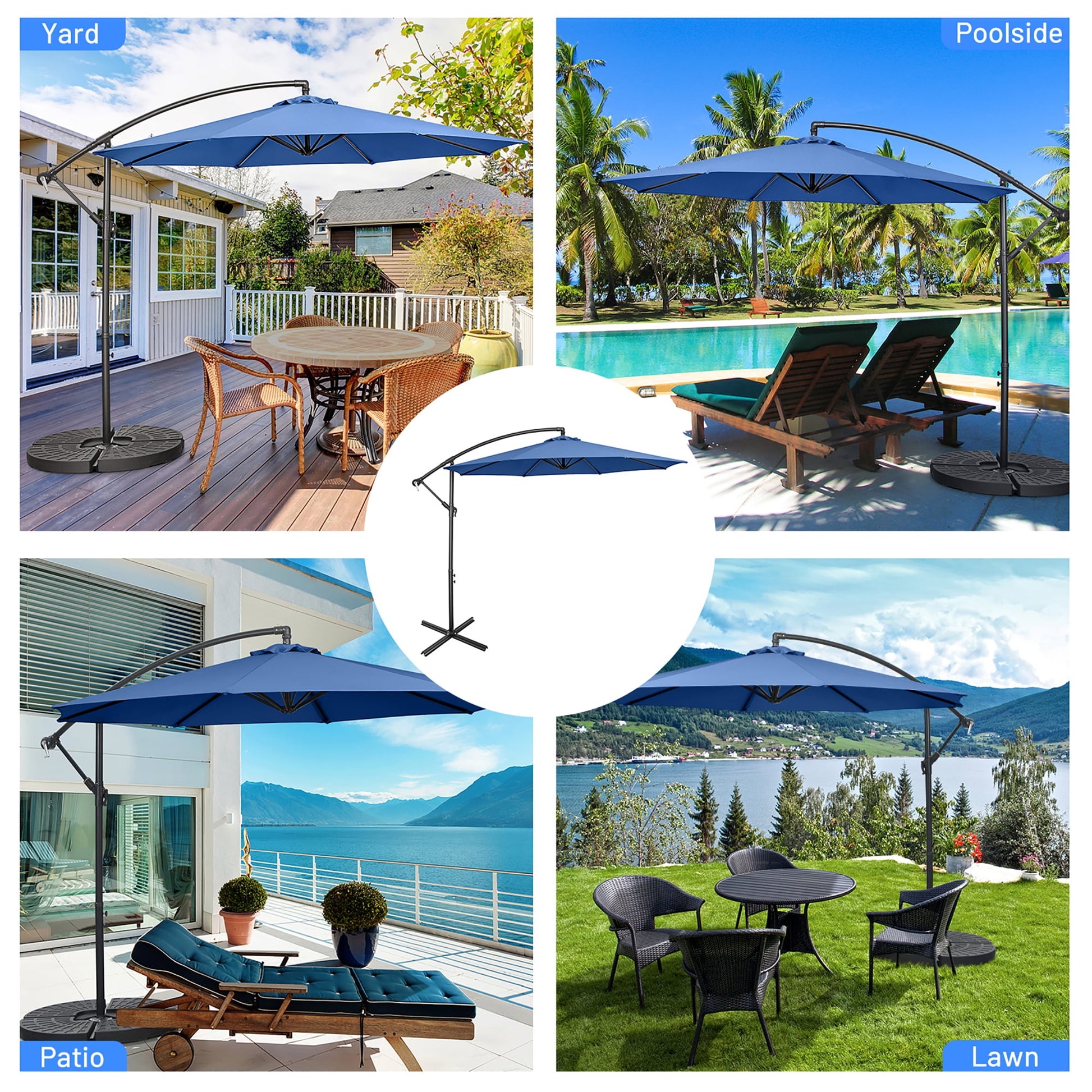 Costway 96" Navy Blue Octagon Offset Patio Umbrella, Fade Resistant