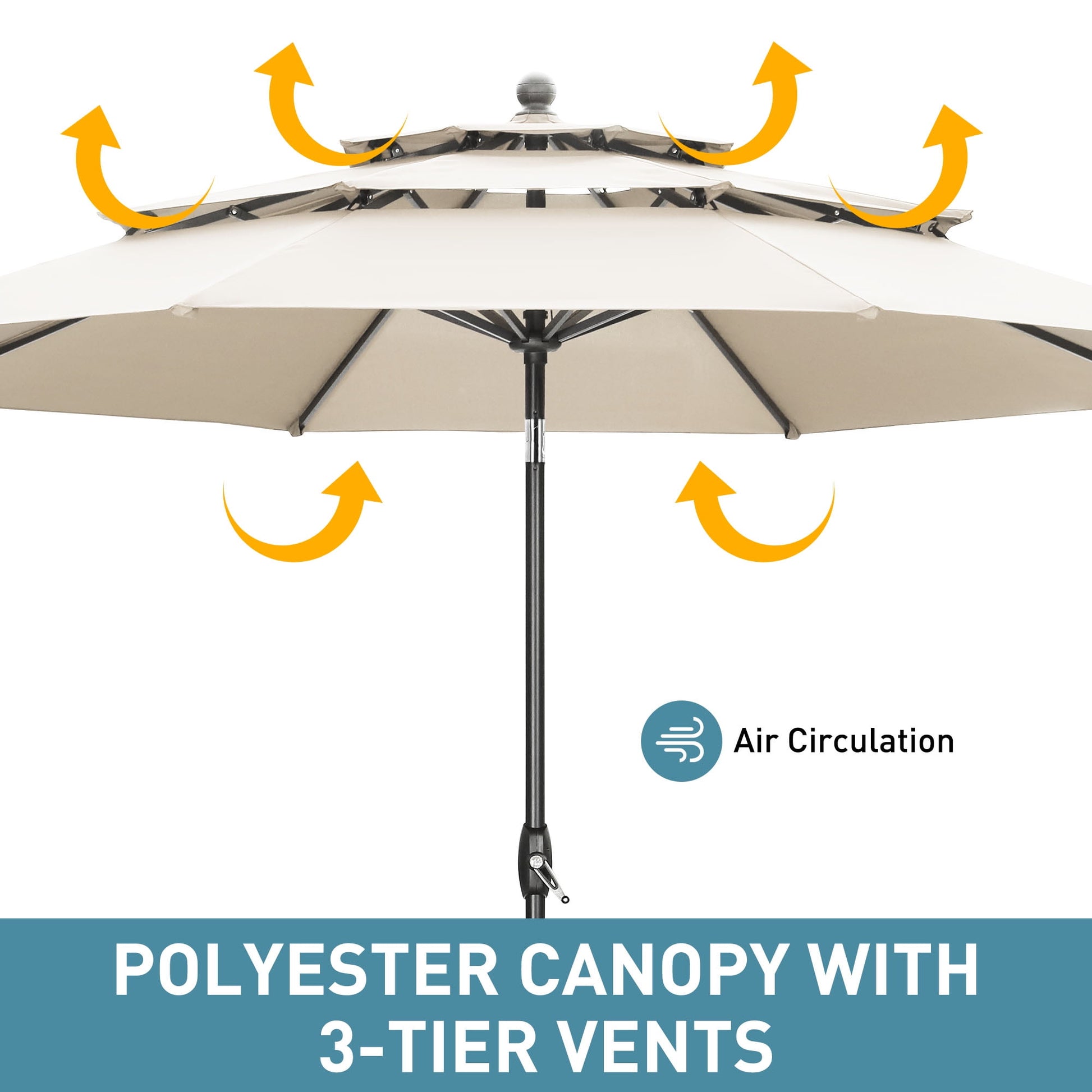 Autlaycil 10' Patio Umbrella 3 Tiers with Tilt and Crank for Outdoor, Pool, Beach, Garden,Khaki