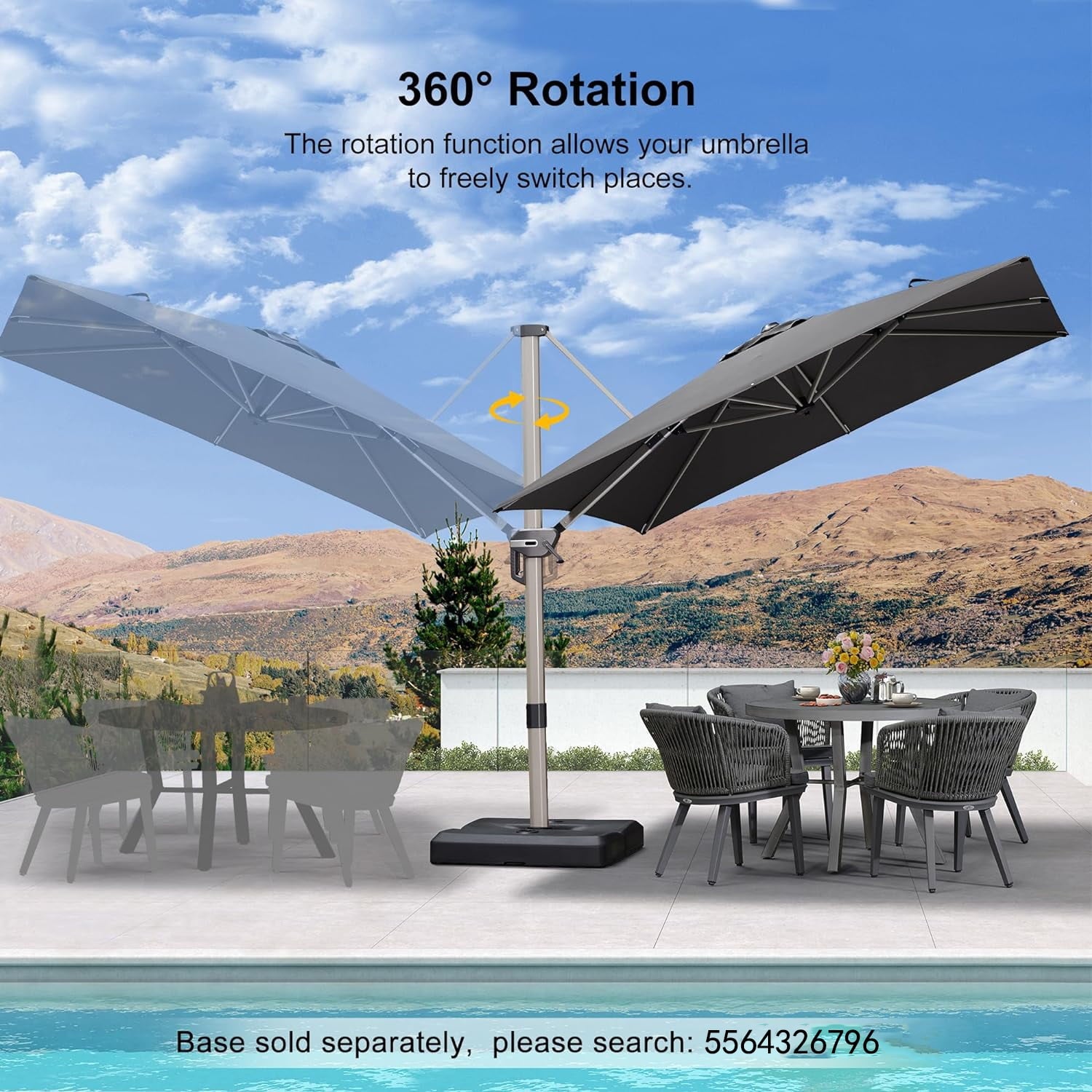 PURPLE LEAF 8 × 8 FT Patio Umbrella, Outdoor Cantilever Umbrella with Champagne Post, Hanging Offset Umbrella for Pool, Deck Garden, Grey