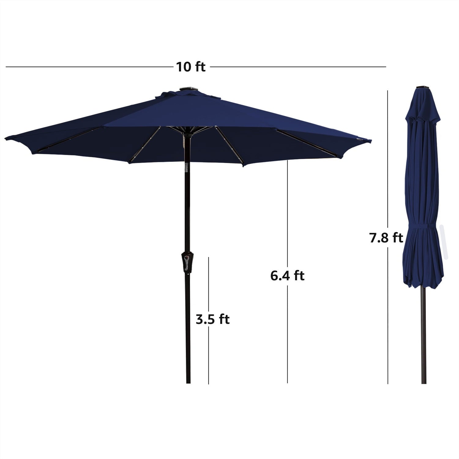 JUSTLET 10 ft Patio Umbrella for Table, Outdoor Sun Umbrella with LED Solar Lights, Navy Blue
