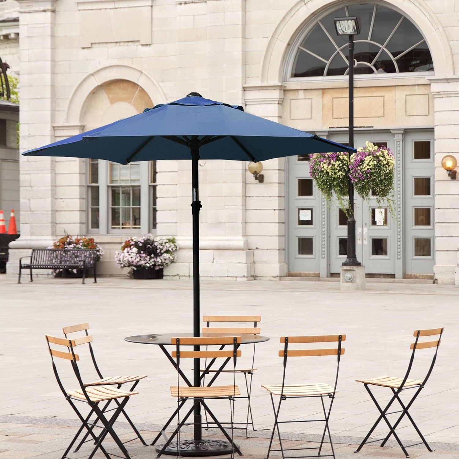 AMMSUN 6ft Blue Round Outdoor Small Table Pool Lawn Balcony Market Patio Umbrella, Push Up & Tilt