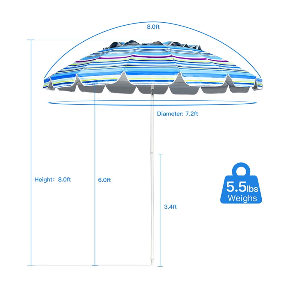 Spaco 8FT Portable Beach Umbrella with Sand Anchor and Tilt Mechanism for Garden and Patio-Blue, Patio Offset Umbrella with Easy Tilt Adjustment, Outdoor Cantilever Hanging Umbrella