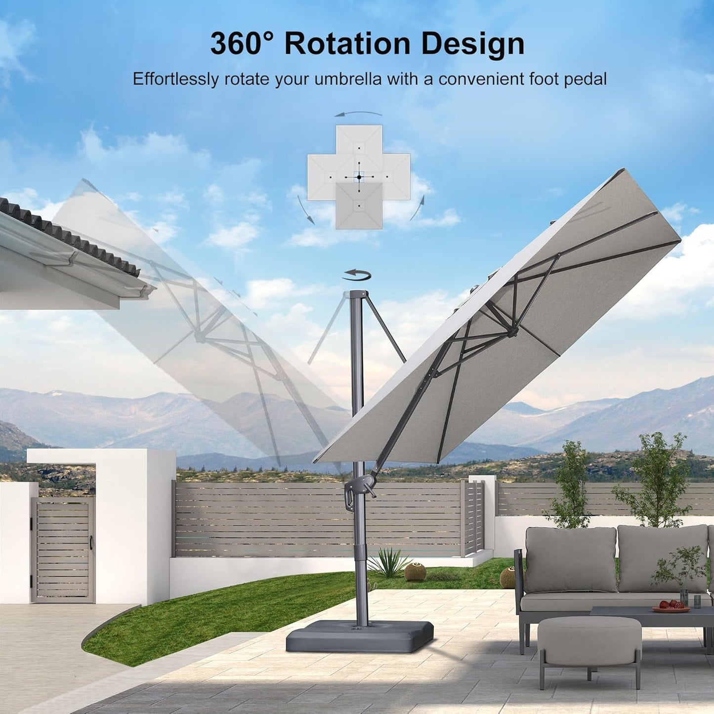 PURPLE LEAF 8 FT Patio Cantilever Umbrella Outdoor Offset Square Umbrella with 360-degree Rotation for Deck Pool Garden, Light Grey