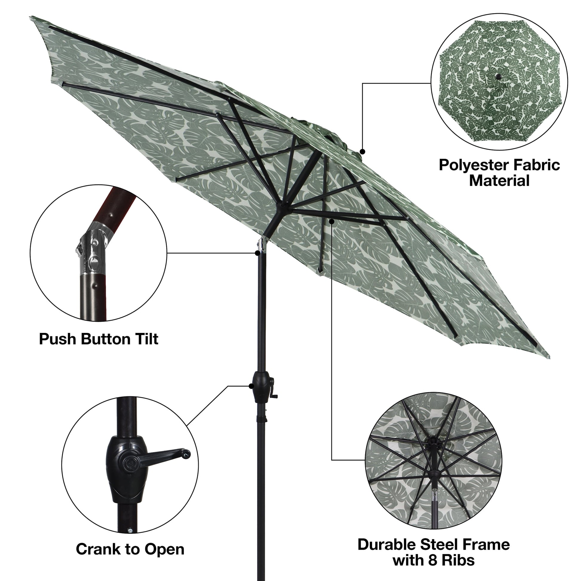 Mainstays 9' Monstera Palm Crank Lift and 3 Position Tilt Patio Umbrella