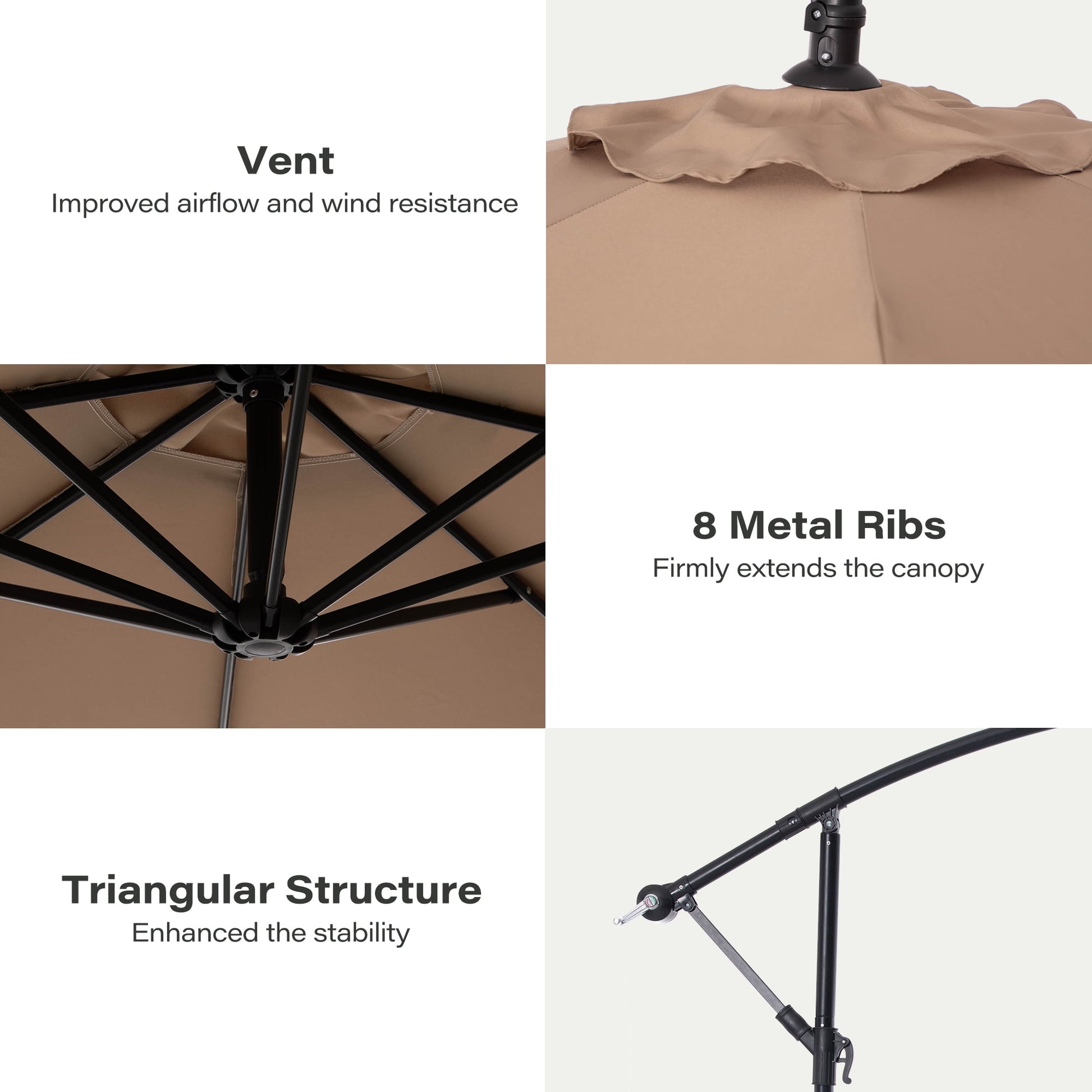 LAUSAINT HOME 10 ft Cantilever Patio Umbrella, Round Outdoor Beige Umbrella with LED Lights