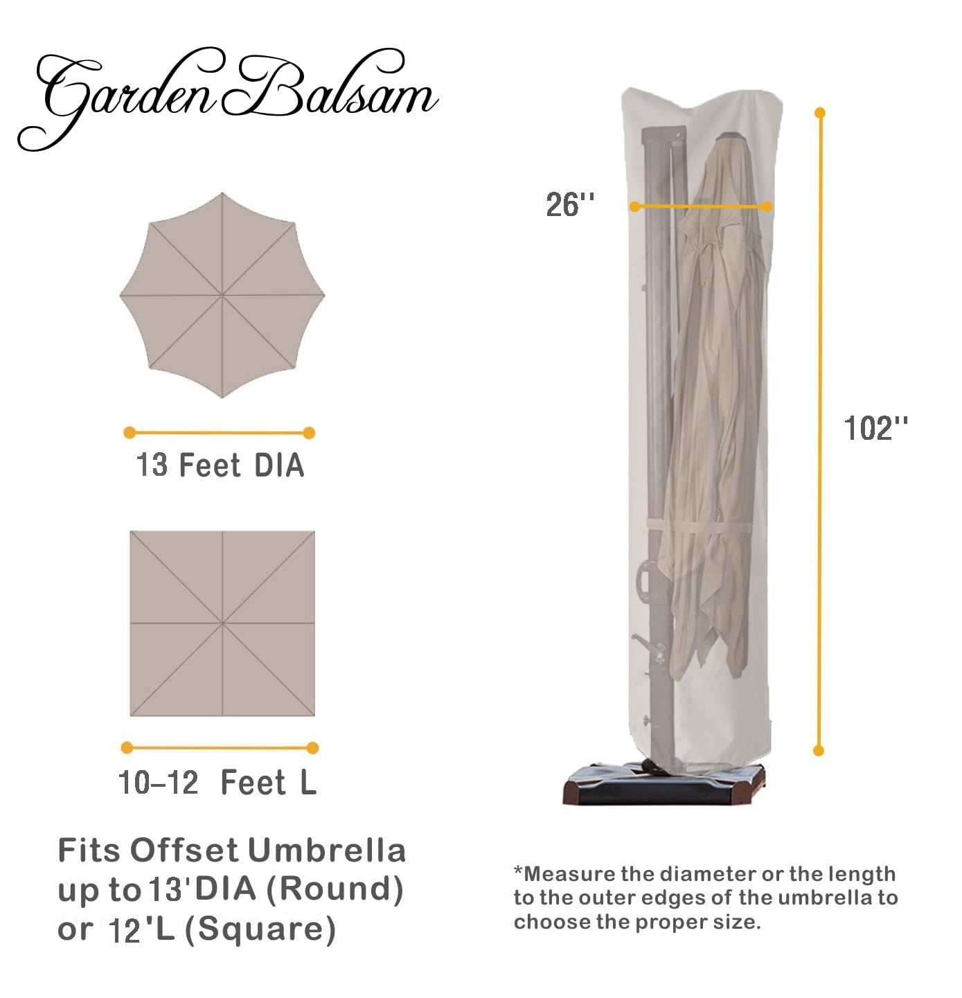 Garden Balsam Patio Umbrella Cover Fits 9' -13' Outdoor Cantilever or Offset Ones Fade Resistant