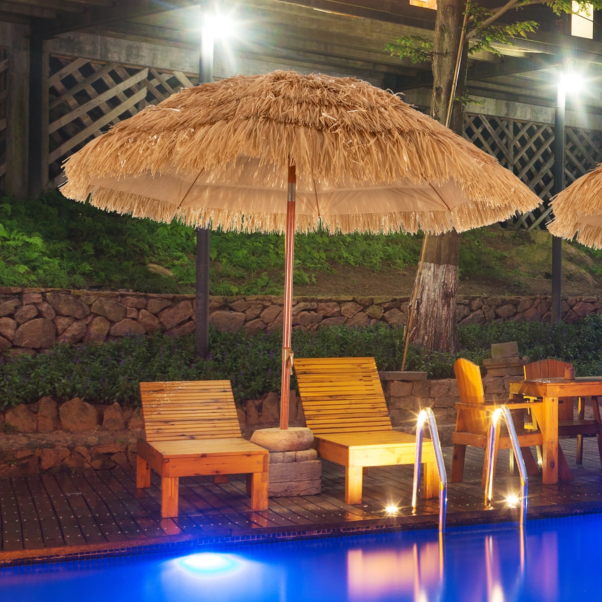 Costway 6.5 FT Thatched Beach Umbrella Tilt Tiki Hawaiian Patio Portable