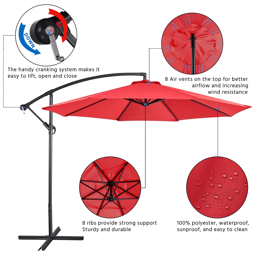 Renwick 10 Ft Patio Offset Umbrella with Crank and Base Stand, Red