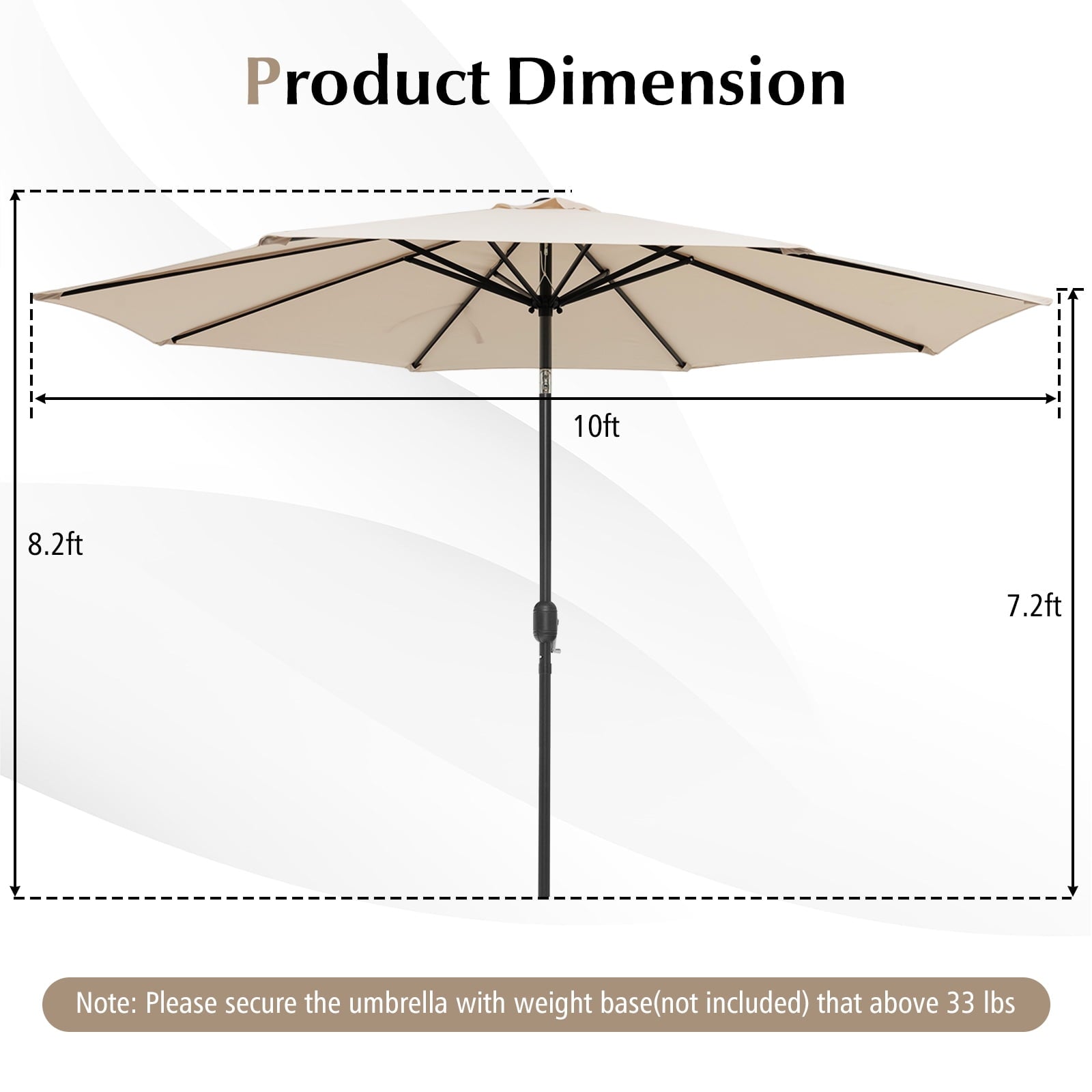 Costway Outdoor Heavy Duty Market Umbrella with Tilt Mechanism Crank Handle 8 Sturdy Ribs