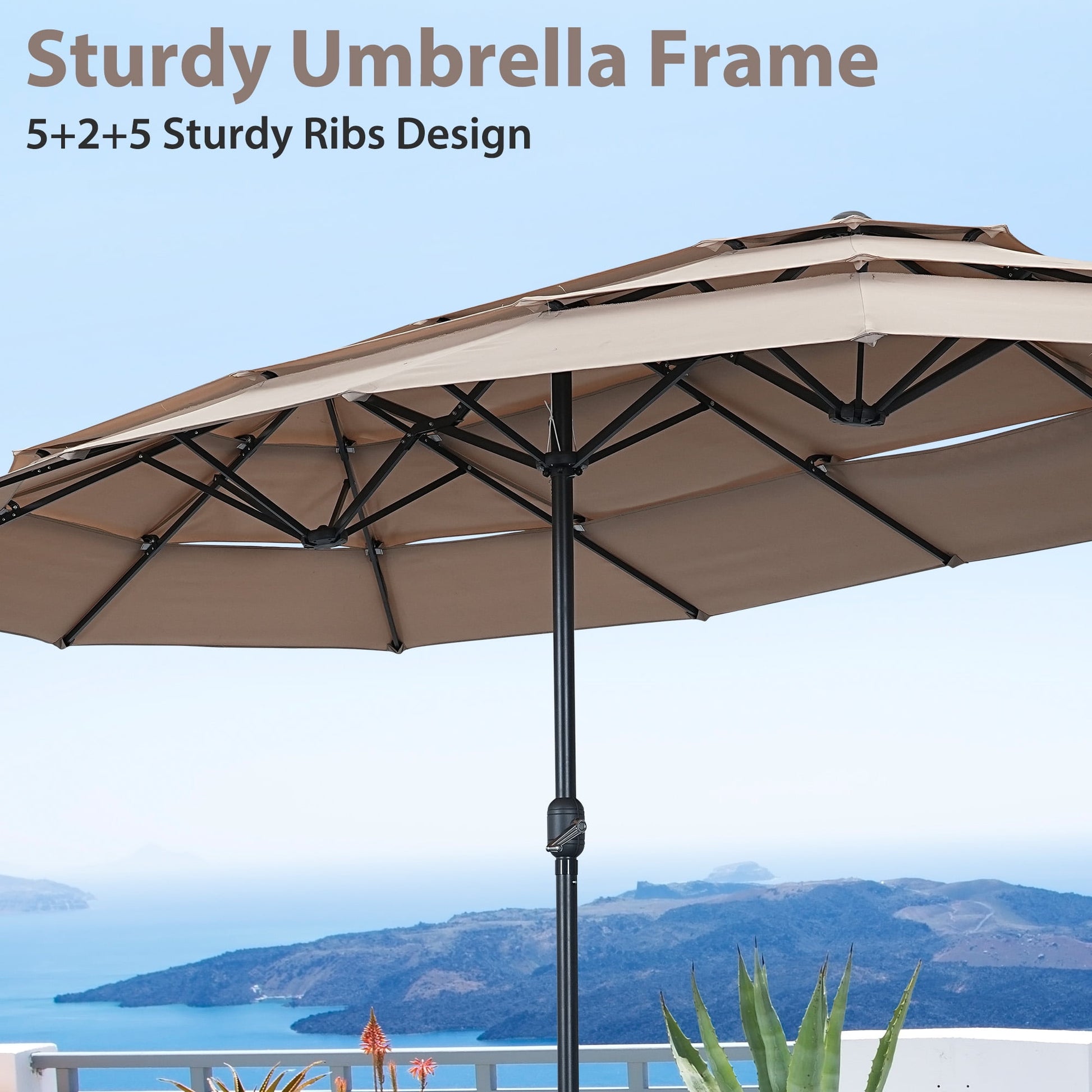 Autlaycil 15ft 3-Tiers Patio Umbrella with Airflow Smooth and Stable, Lock Bolt and Crank Rectangular umbrella for Deck Lawn Garden Yard, Beige