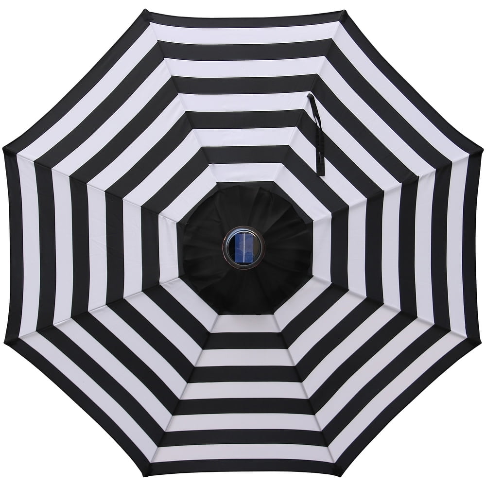 Abble 9ft Black and White Solar LED Lighted Outdoor Patio Umbrella, Adjustable Tilt