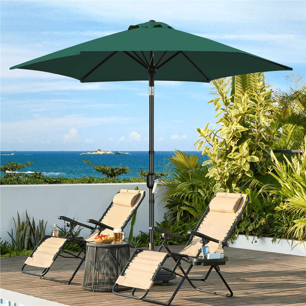 Renwick 9 Ft Outdoor Patio Umbrella with Push Button Tilt and Crank, Dark Green