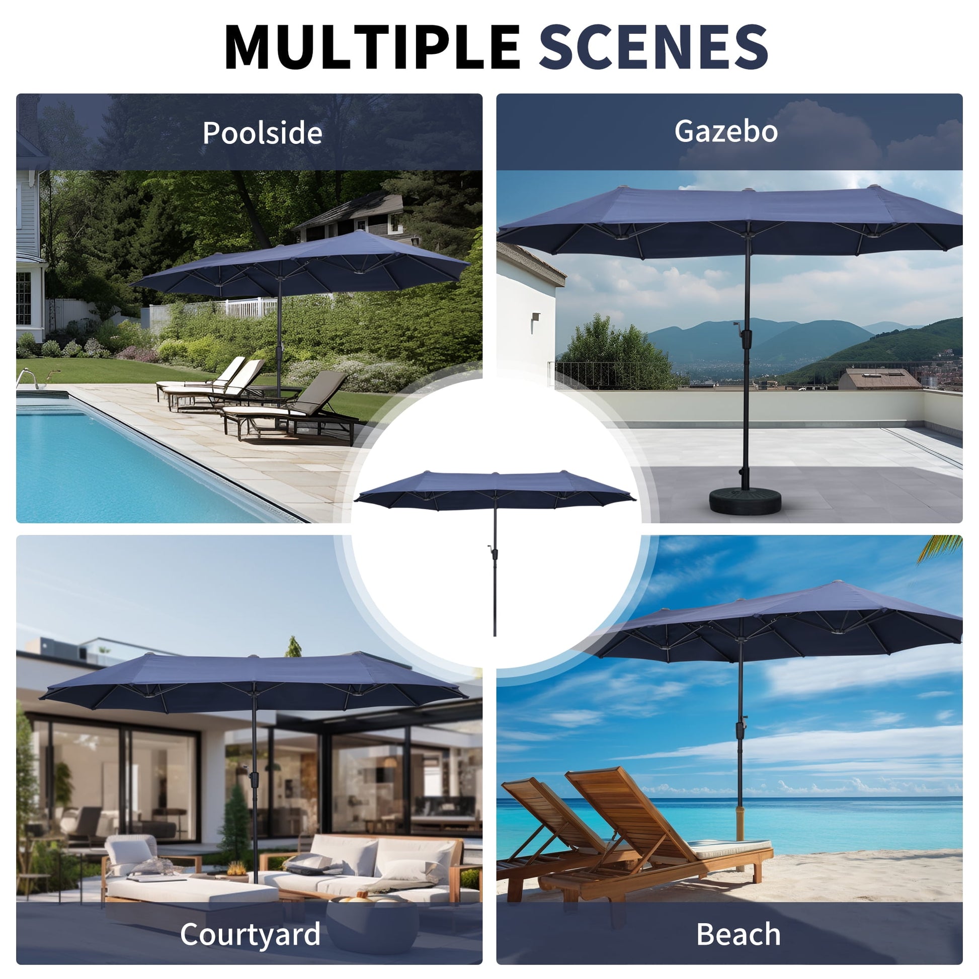 Autlaycil 13 FT Patio Umbrella with Sun Protection & Easy Crank for Deck Pool Patio, Navy Blue