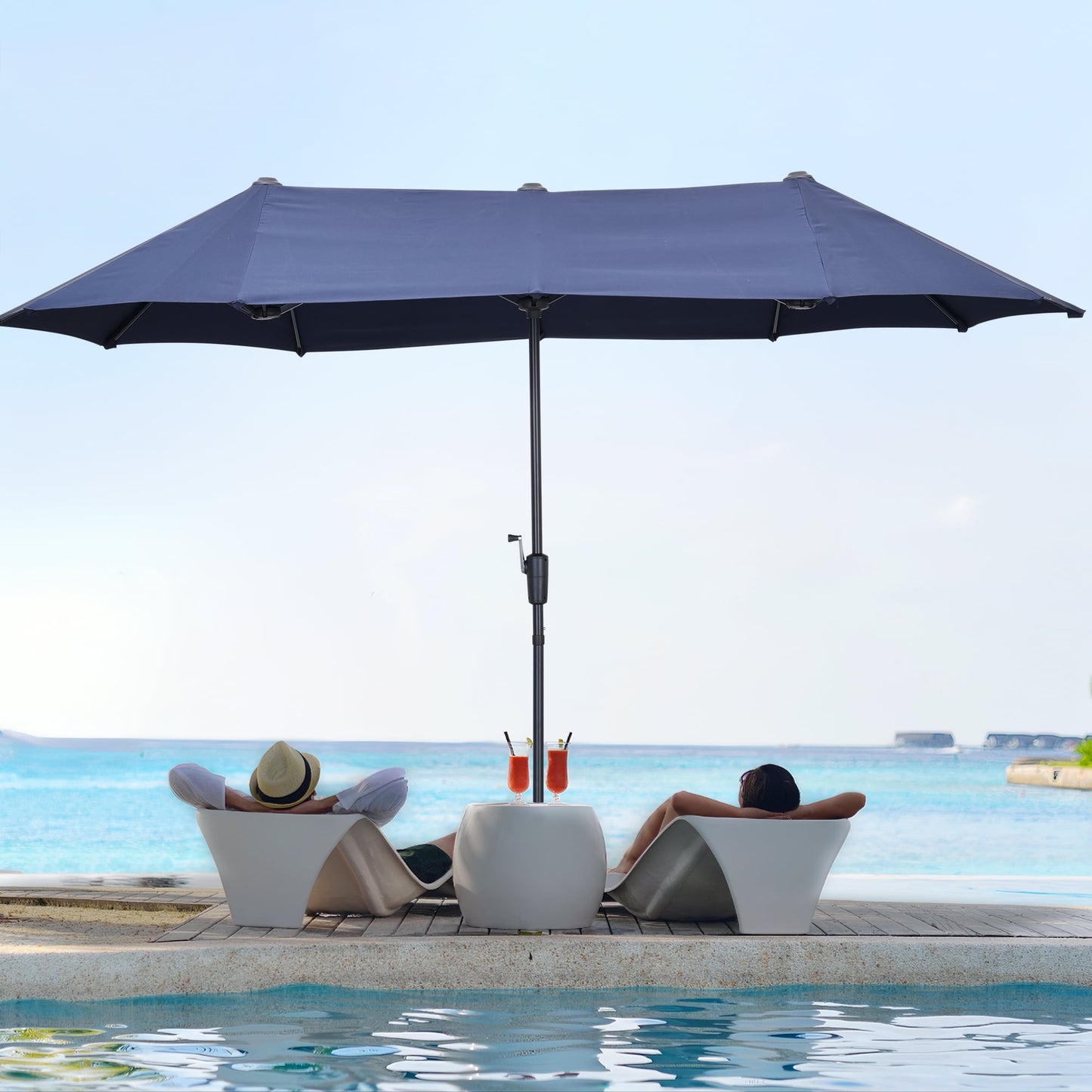 Autlaycil 13 ft Rectangle Patio Umbrella with Crank, Outdoor Market Umbrella (Navy Blue)
