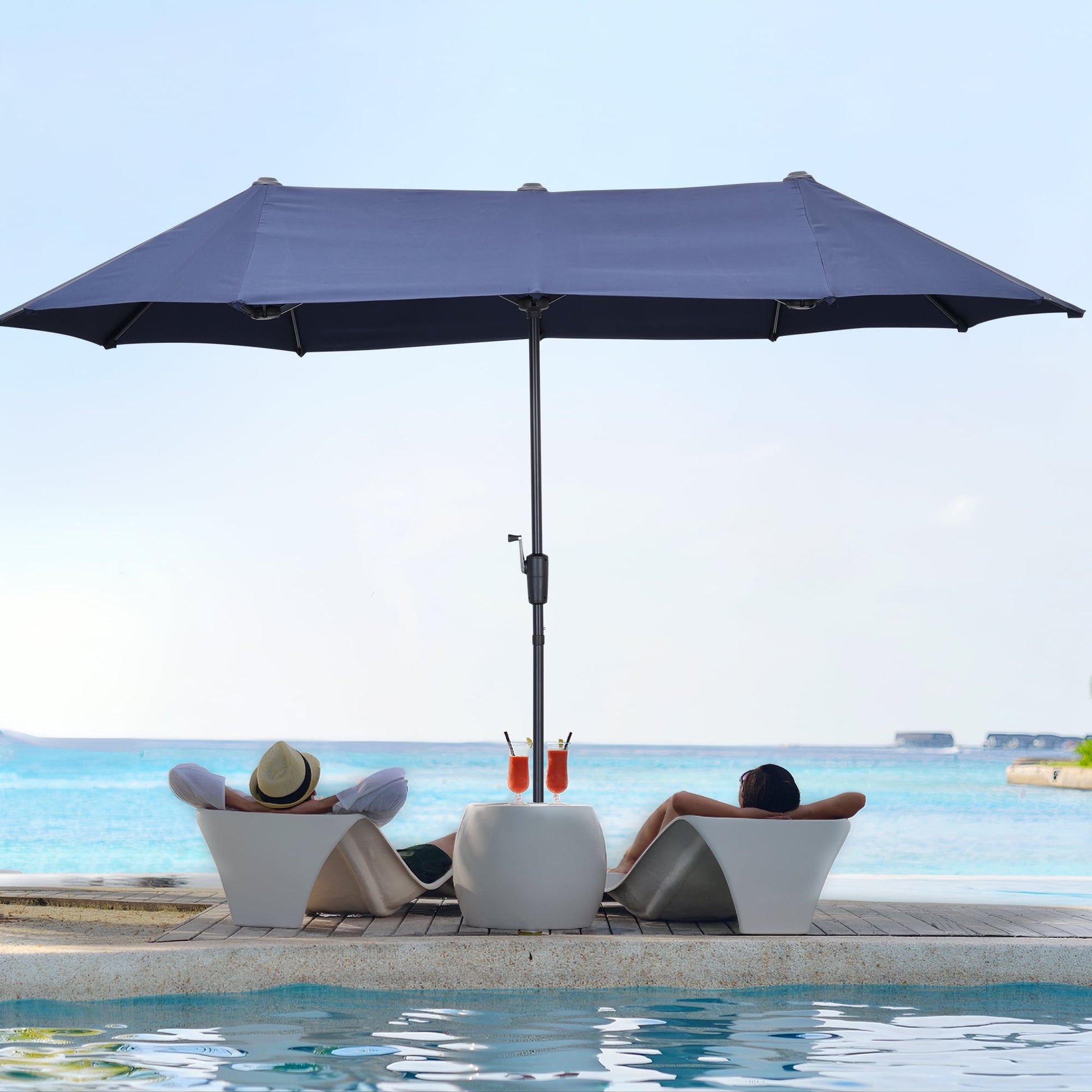 Autlaycil 13 ft Rectangle Patio Umbrella with Crank, Outdoor Market Umbrella (Navy Blue)