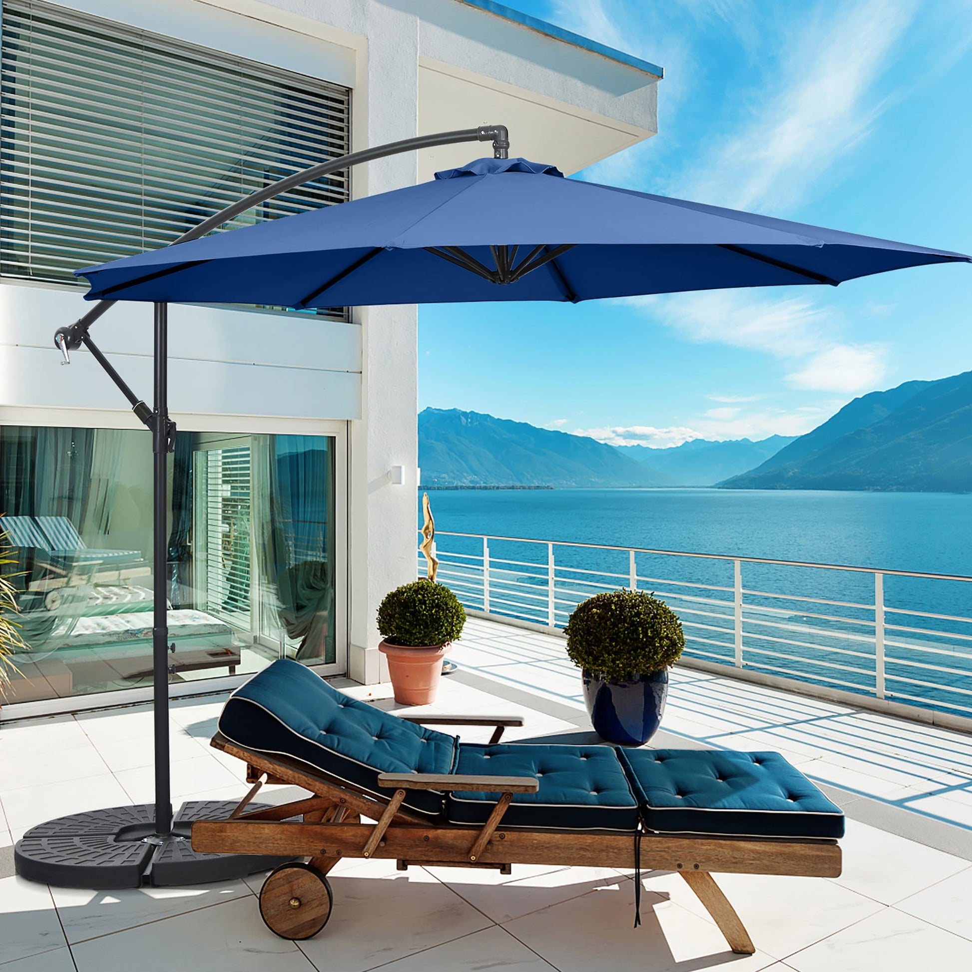 Costway 96" Navy Blue Octagon Offset Patio Umbrella, Fade Resistant
