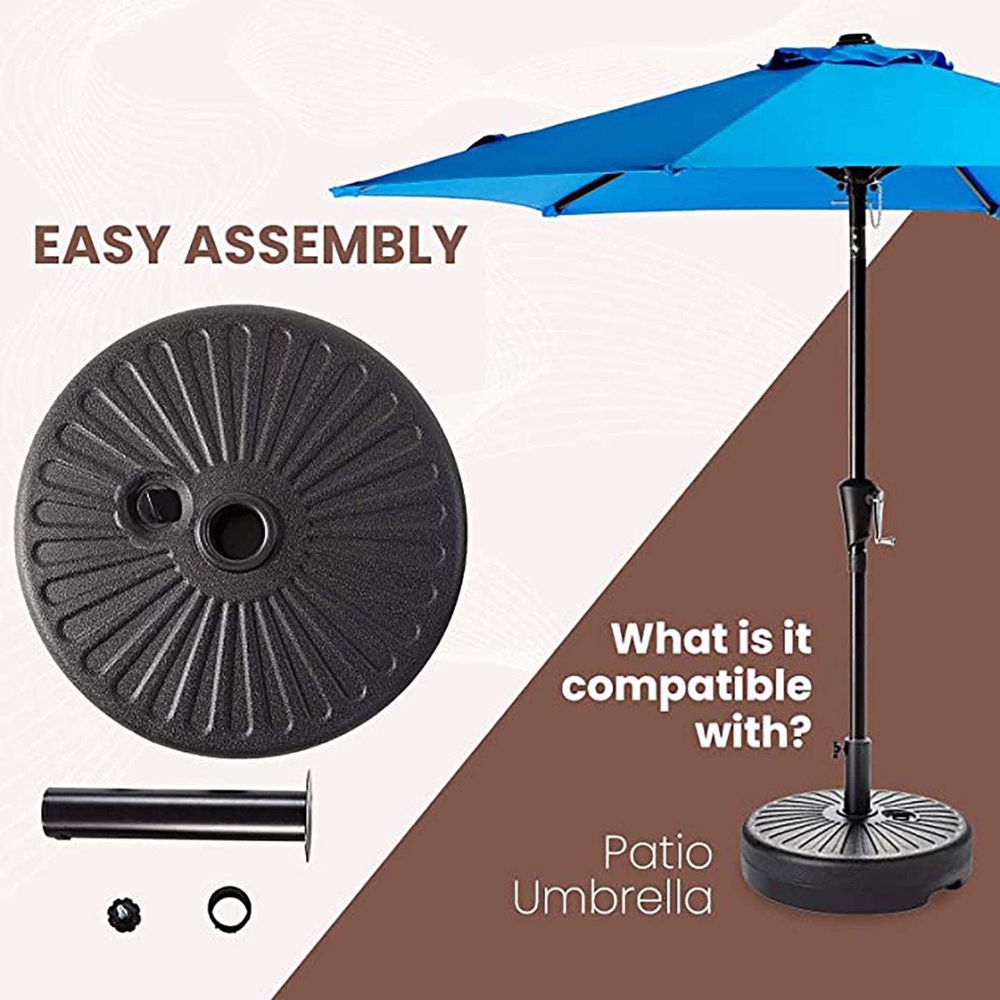 JUSTLET Heavy Duty Patio Umbrella Base Stand – Weather-Resistant Outdoor Parasol Holder with Black Finish, for Backyard, Garden, Deck, or Poolside Use