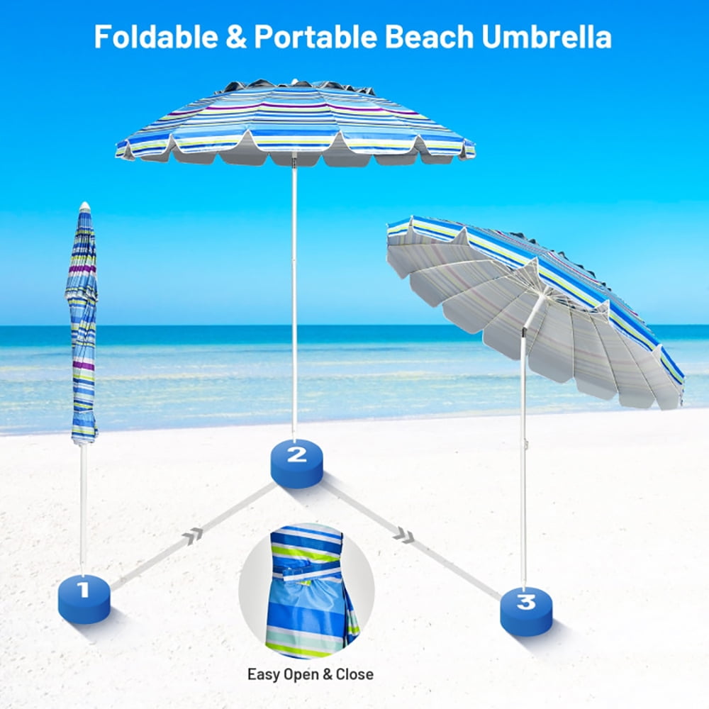 Spaco 8FT Portable Beach Umbrella with Sand Anchor and Tilt Mechanism for Garden and Patio-Blue, Patio Offset Umbrella with Easy Tilt Adjustment, Outdoor Cantilever Hanging Umbrella