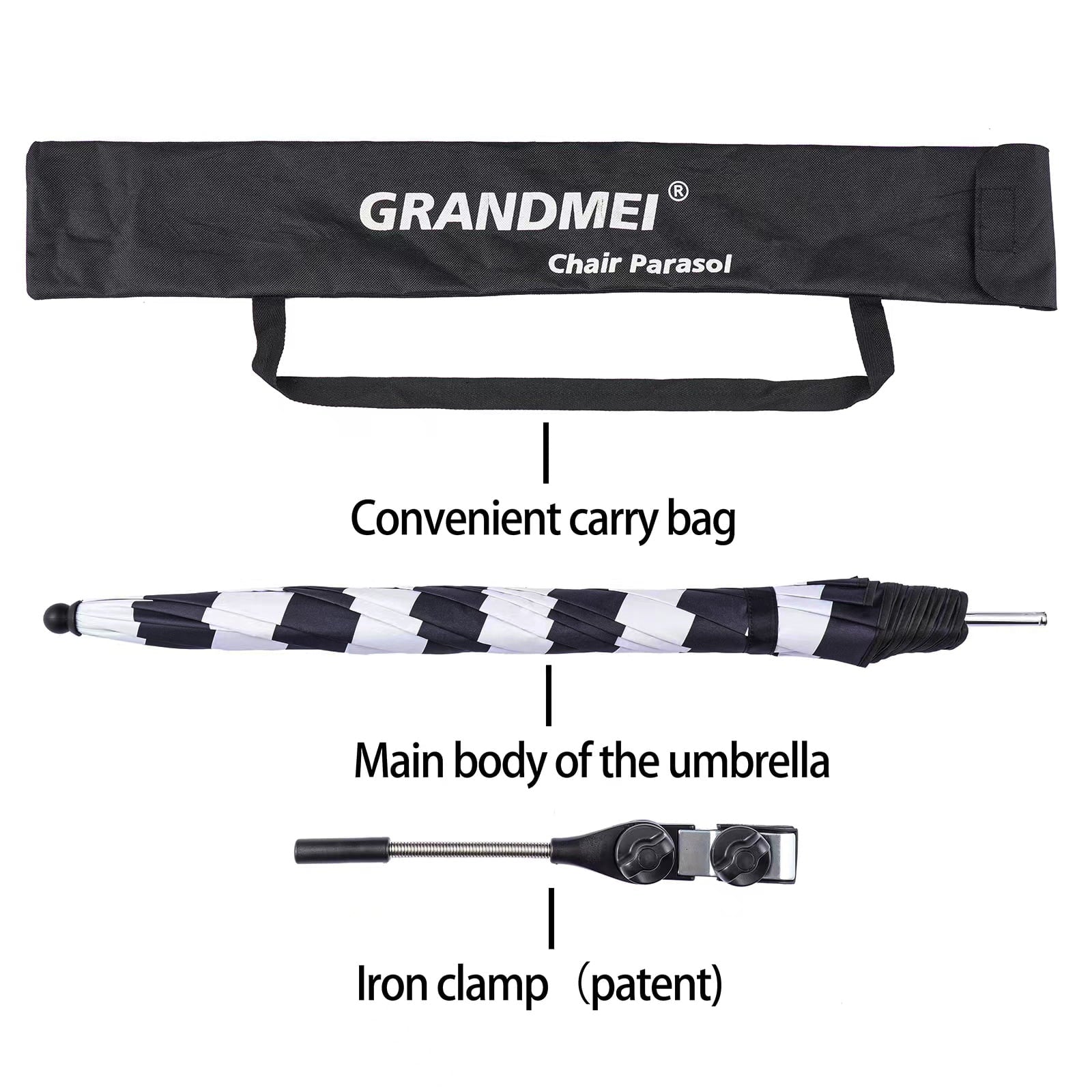 Chair Umbrella with Clamp,46 inches UPF 50+ Clip on Parasol for Patio,Beach Chairs,Strollers,Wheelchairs,Golf Carts