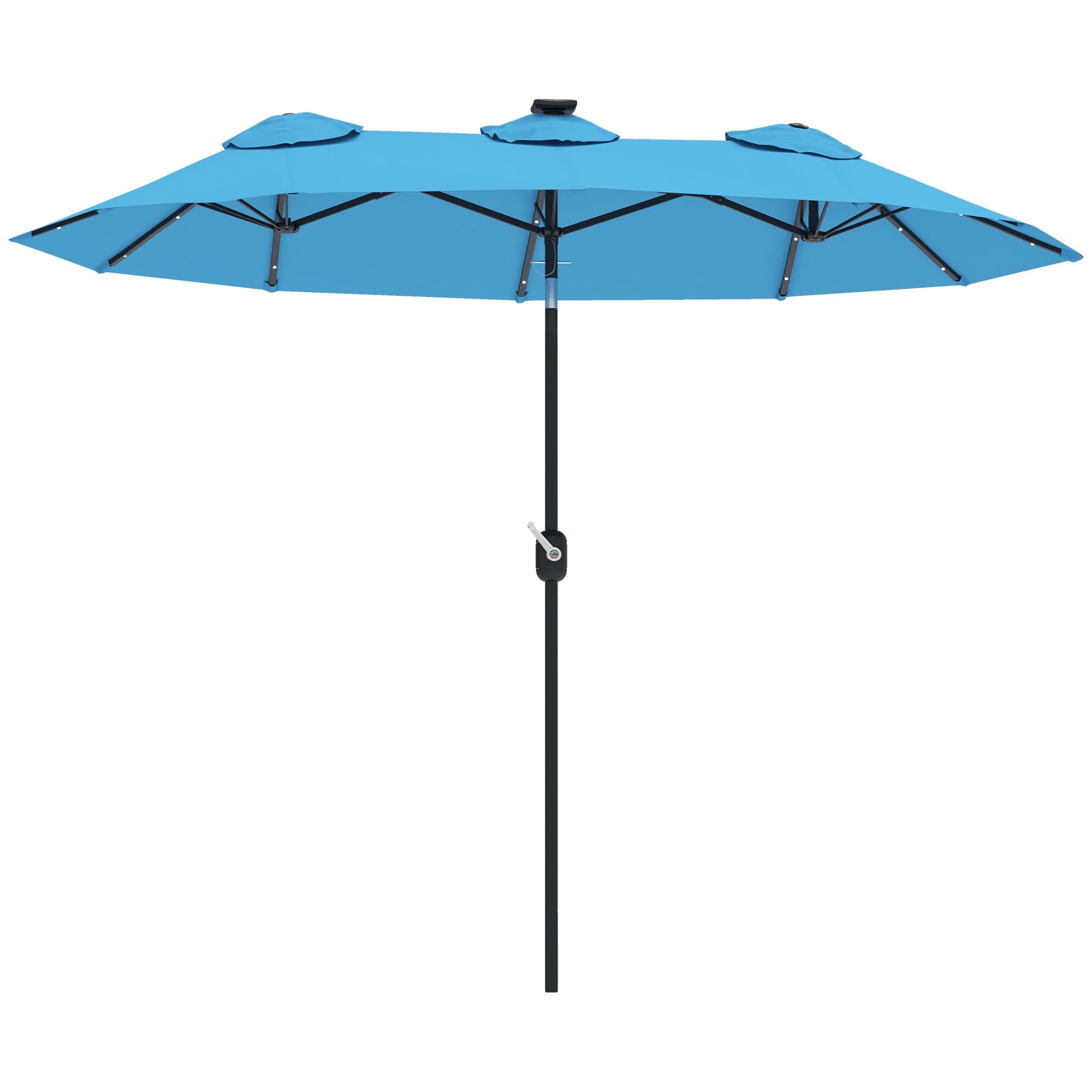 Outsunny 9.7' Double-sided Patio Umbrella with LED Solar Light, Tilt and Crank, Outdoor Umbrella, Light Blue