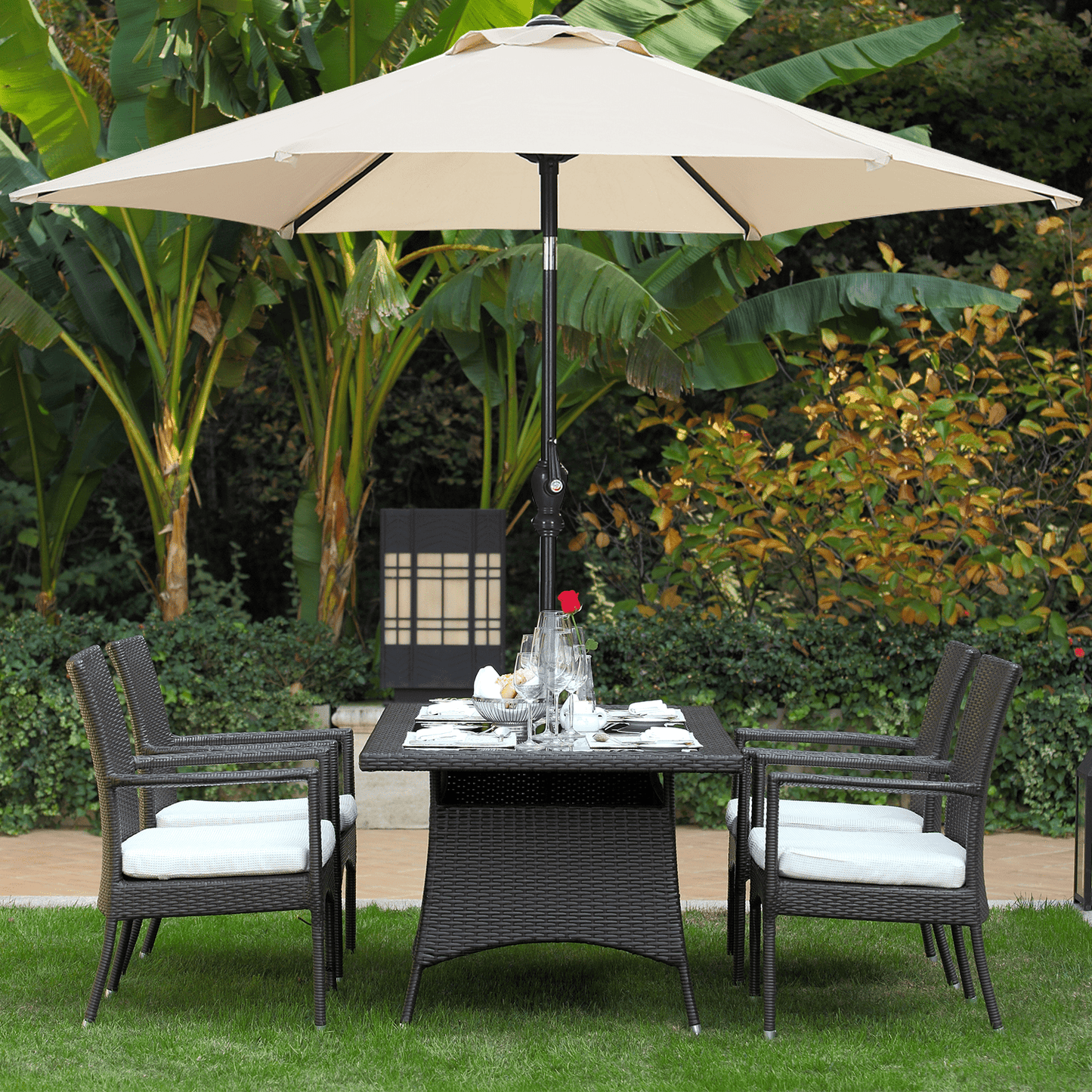 Autlaycil 7.5Ft Outdoor Umbrella with Tilt, Crank and Sturdy Ribs for Lawn, Garden, Backyard and Pool, Khaki