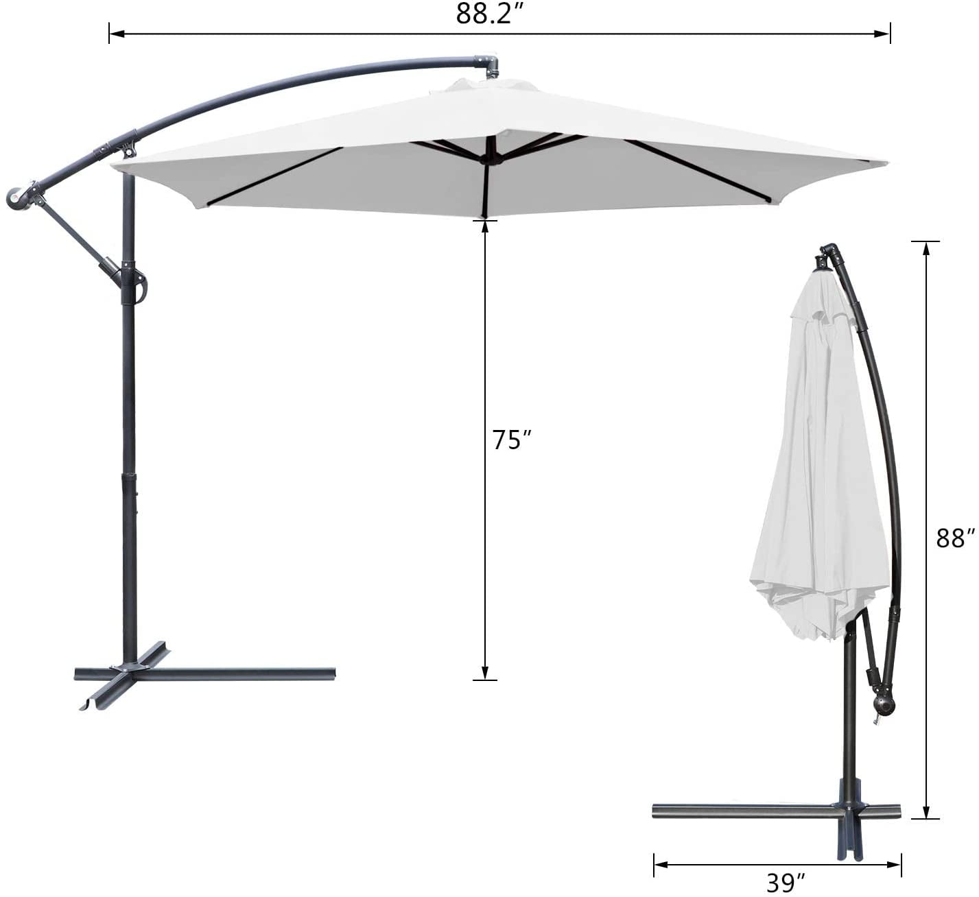 Devoko 10ft Patio Offset Umbrella Outdoor Hanging Umbrellas, White